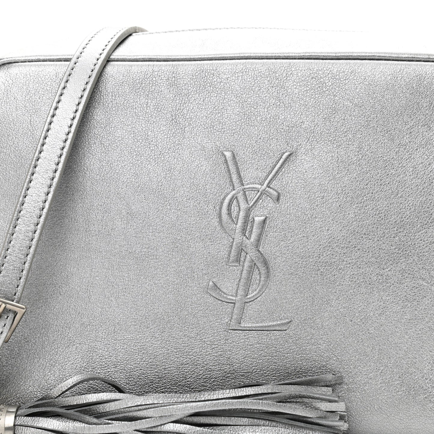 Metallic Calfskin Monogram Small Lou Camera Bag Silver