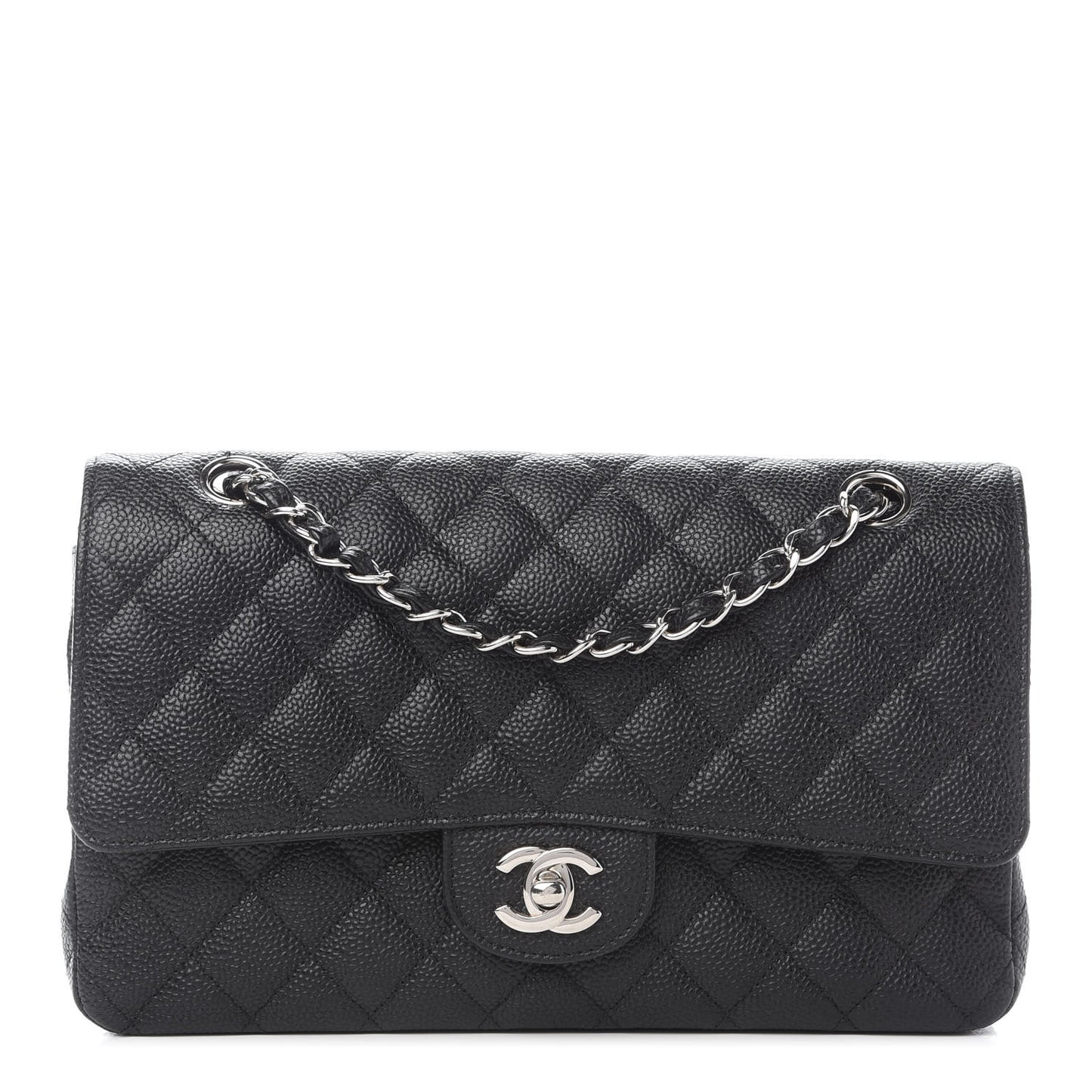 Caviar Quilted Medium Double Flap Black