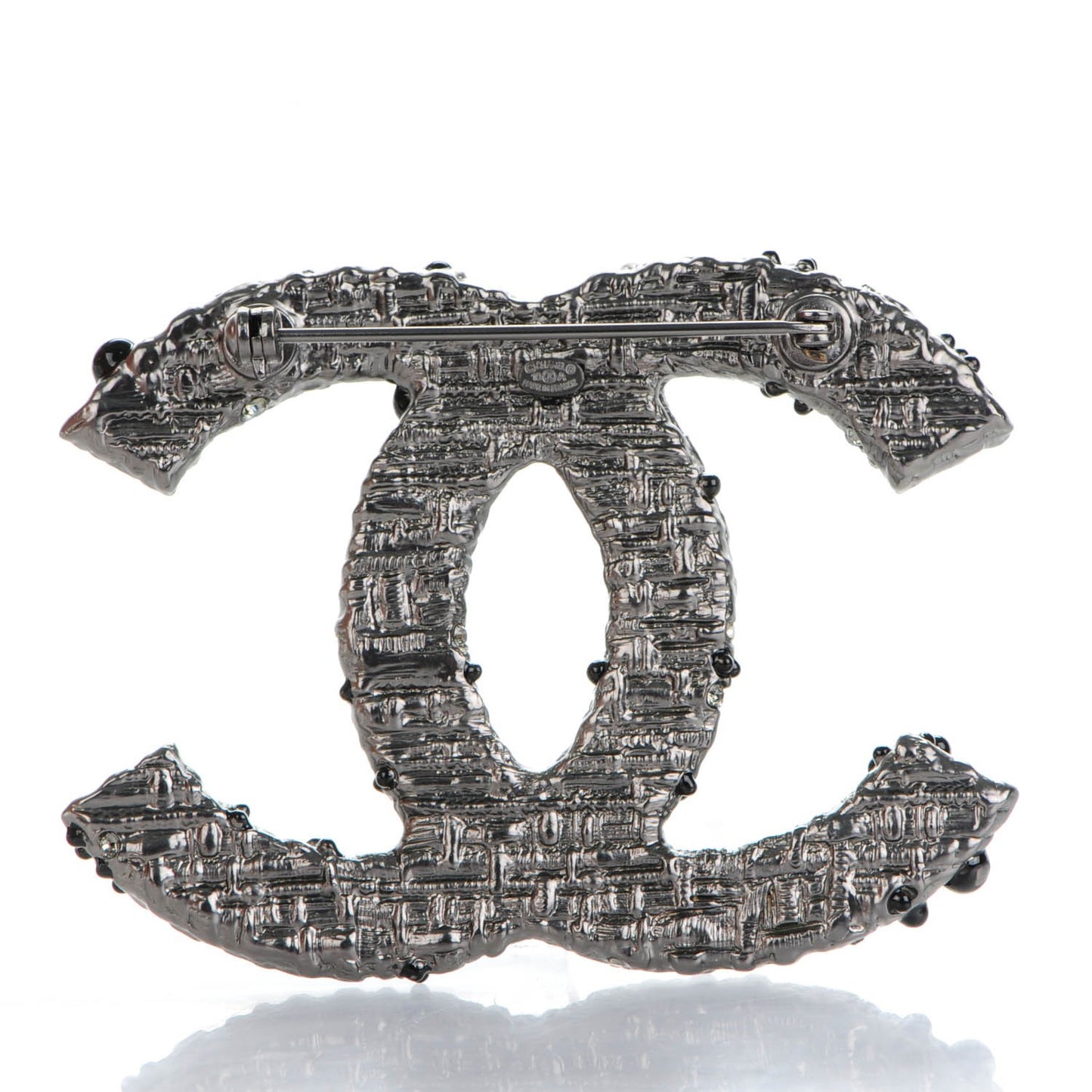 Crystal Bead Large CC Brooch Black