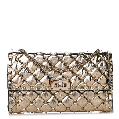 Valentino Garavani Metallic Wrinkled Lambskin Rockstud Spike Wallet on Chain Mekong 1 of 5