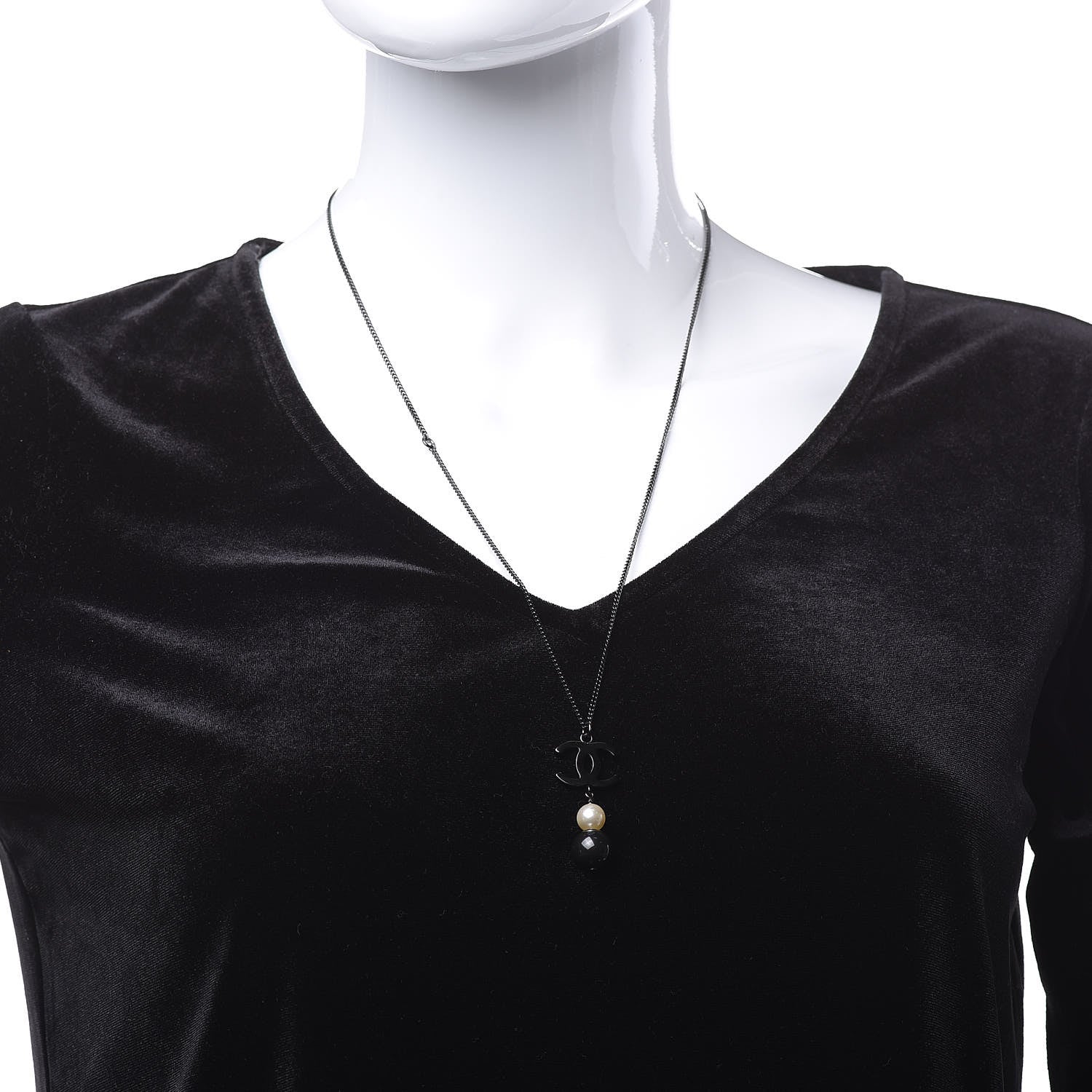 Chanel Ruthenium Pearl CC Drop Pendant Necklace Black 2 of 4