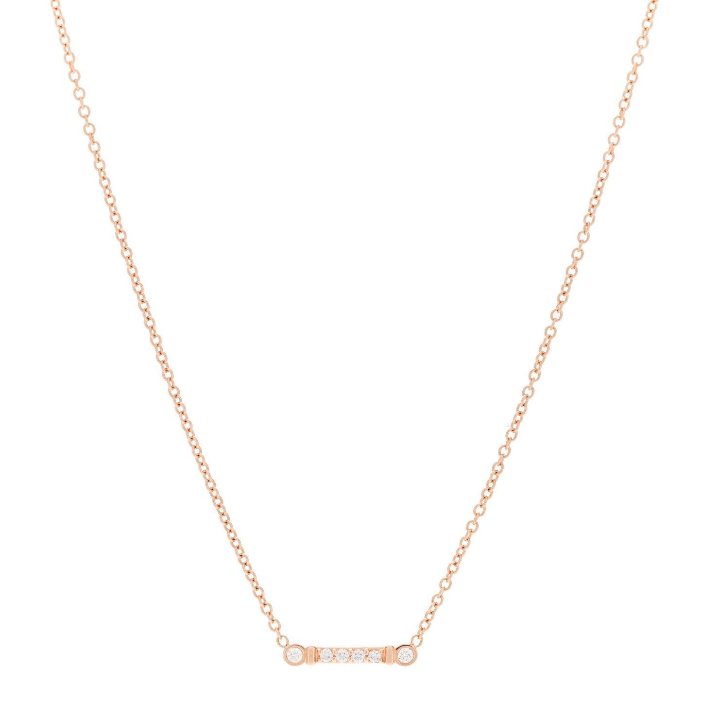 18K Rose Gold Diamond Fleur De Lis Key Bar Pendant Necklace