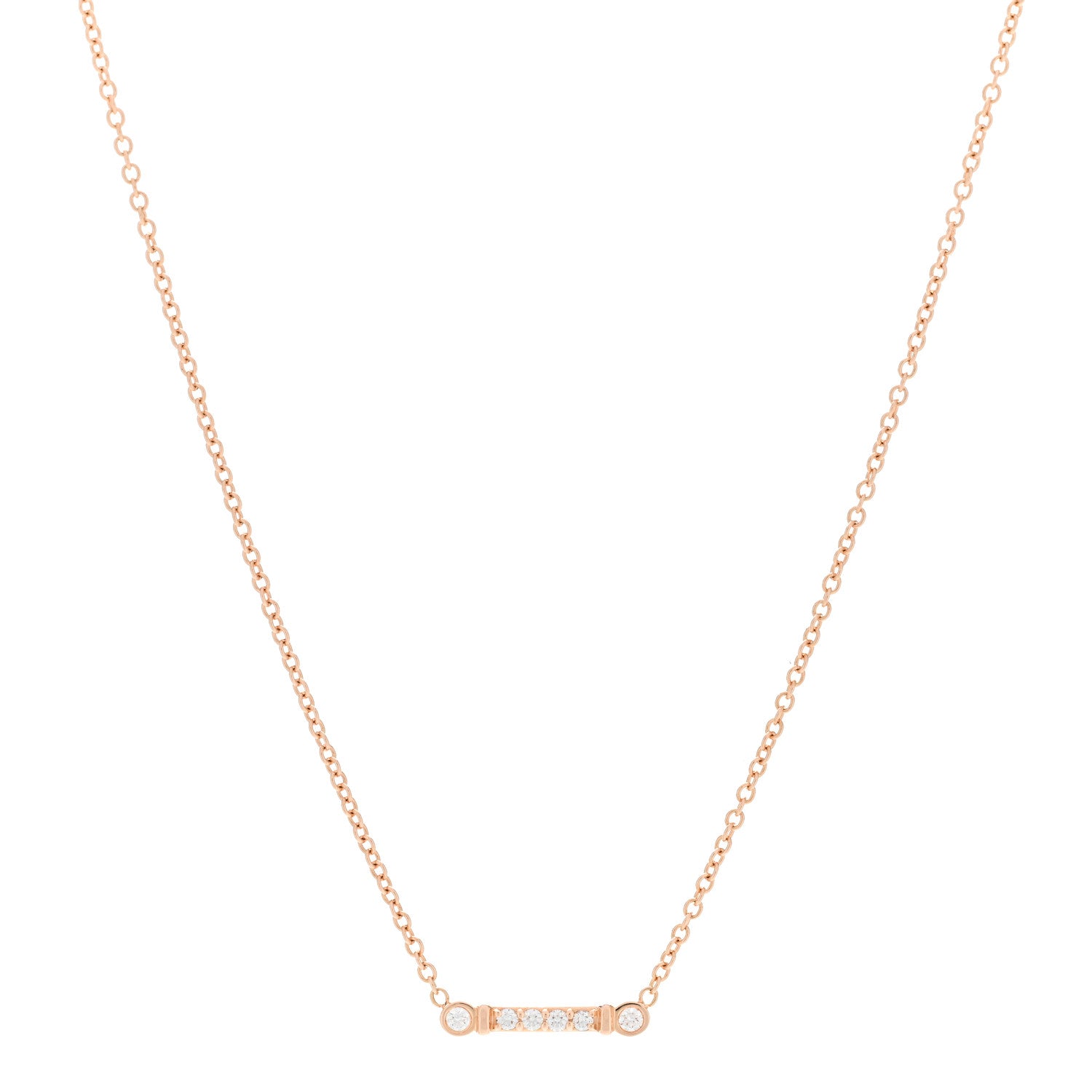Tiffany 18K Rose Gold Diamond Fleur De Lis Key Bar Pendant Necklace 1 of 5