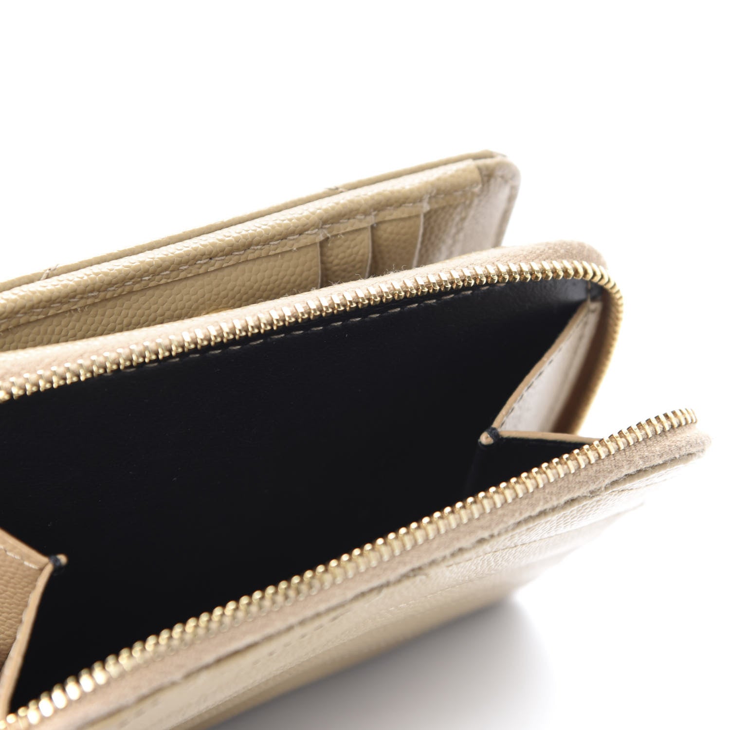 Saint Laurent Grain De Poudre Matelasse Chevron Monogram Compact Zip Around Wallet Dark Latte 6 of 10