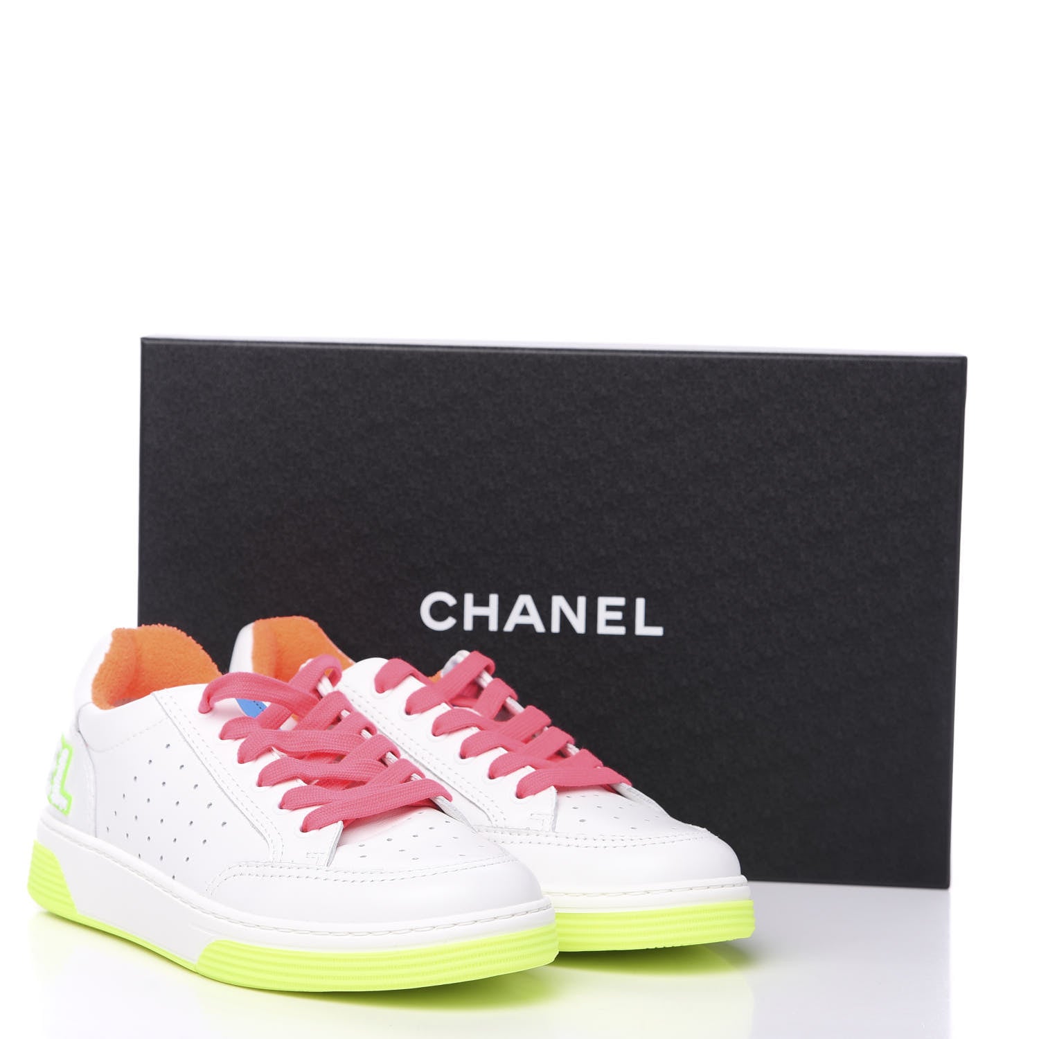 Chanel Calfskin Womens Logo Sneakers 38.5 White Multicolor 9 of 9