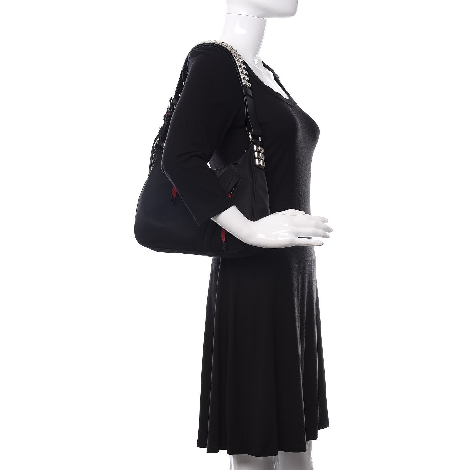 Prada Tessuto Nylon Studded New Vela Hobo Black Fuoco 2 of 9