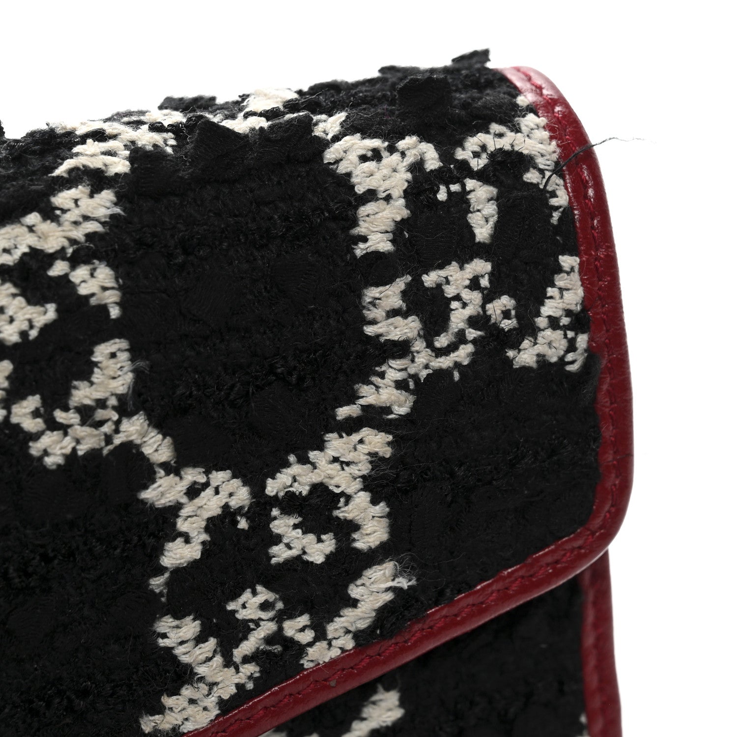Gucci Tweed GG Monogram Mini Dionysus Chain Wallet Black White Romantic Cherry 11 of 11