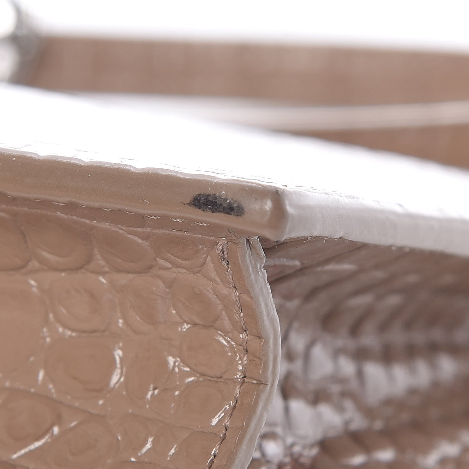 Saint Laurent Calfskin Crocodile Embossed Kate Monogram Tassel Chain Wallet Taupe 10 of 12