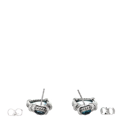 David Yurman Sterling Silver Hampton Blue Topaz Diamond Chatelaine Bezel Drop Earrings 3 of 4