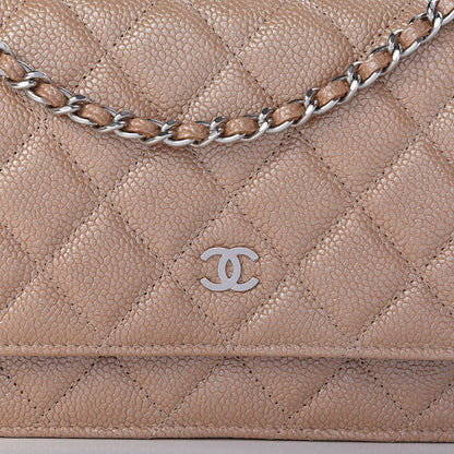 Chanel Pearly Caviar Quilted Wallet On Chain WOC Dark Beige 12 of 13