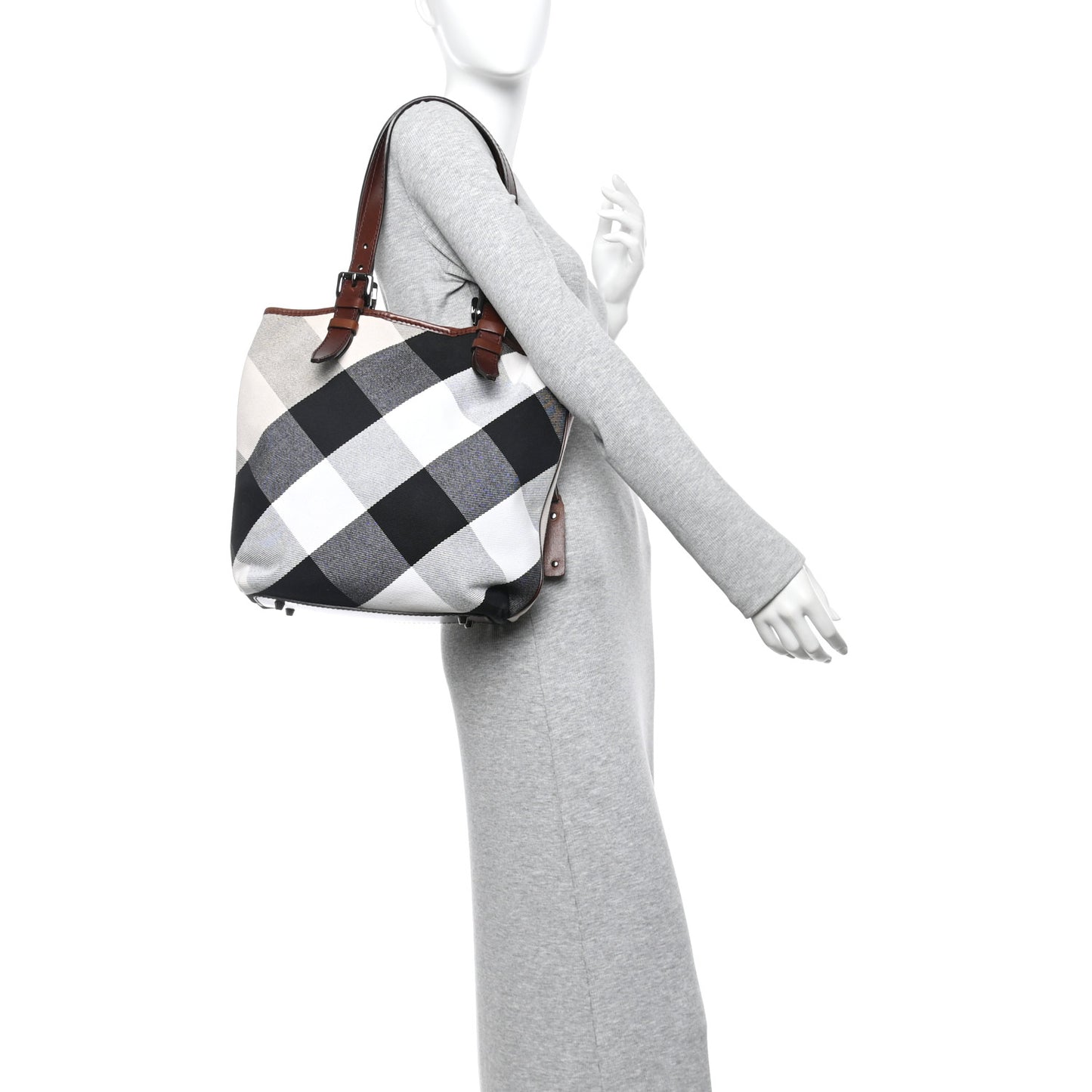 Canvas Mega Check Print Tote Beige