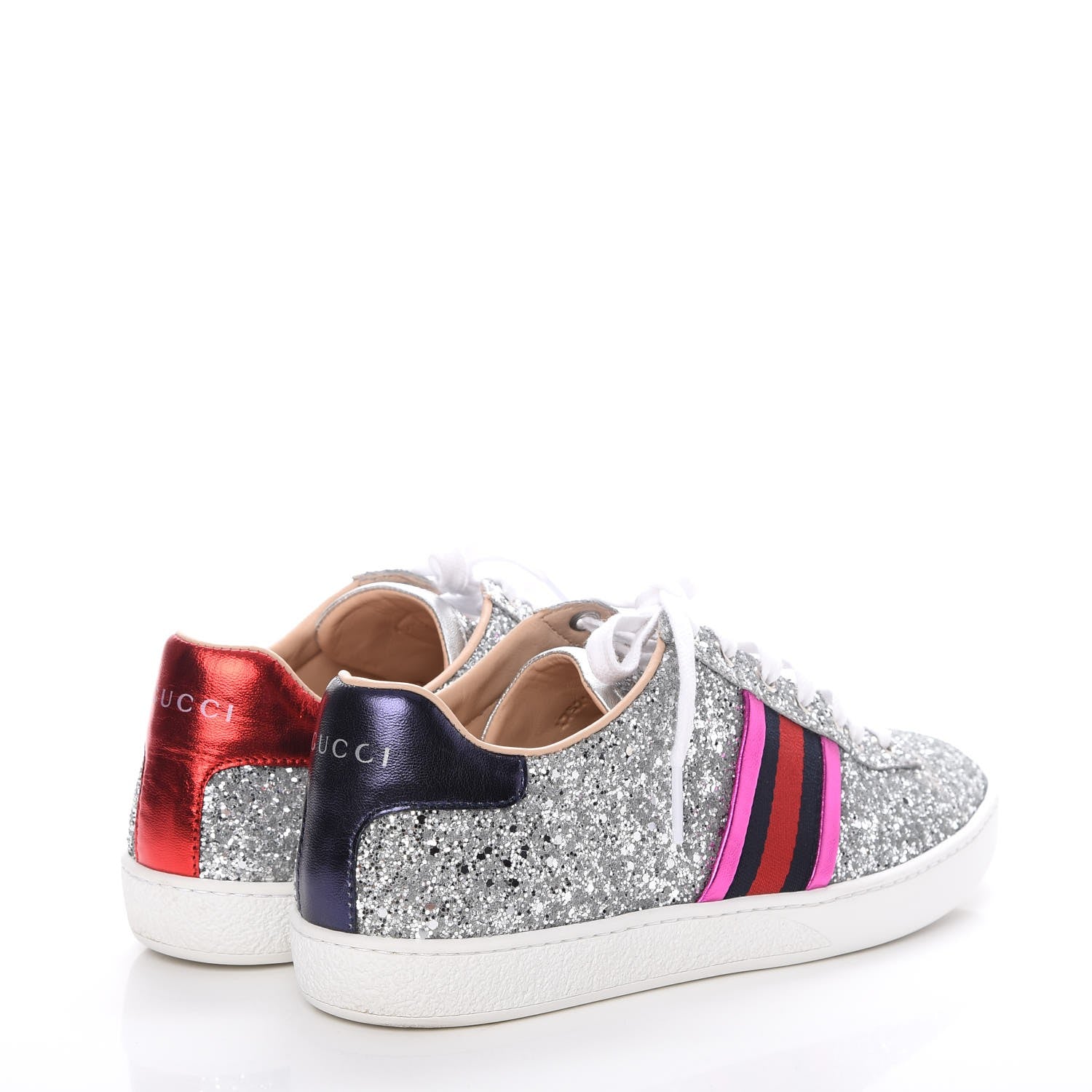 Gucci Glitter Web Ace Sneakers 38 Silver 4 of 14