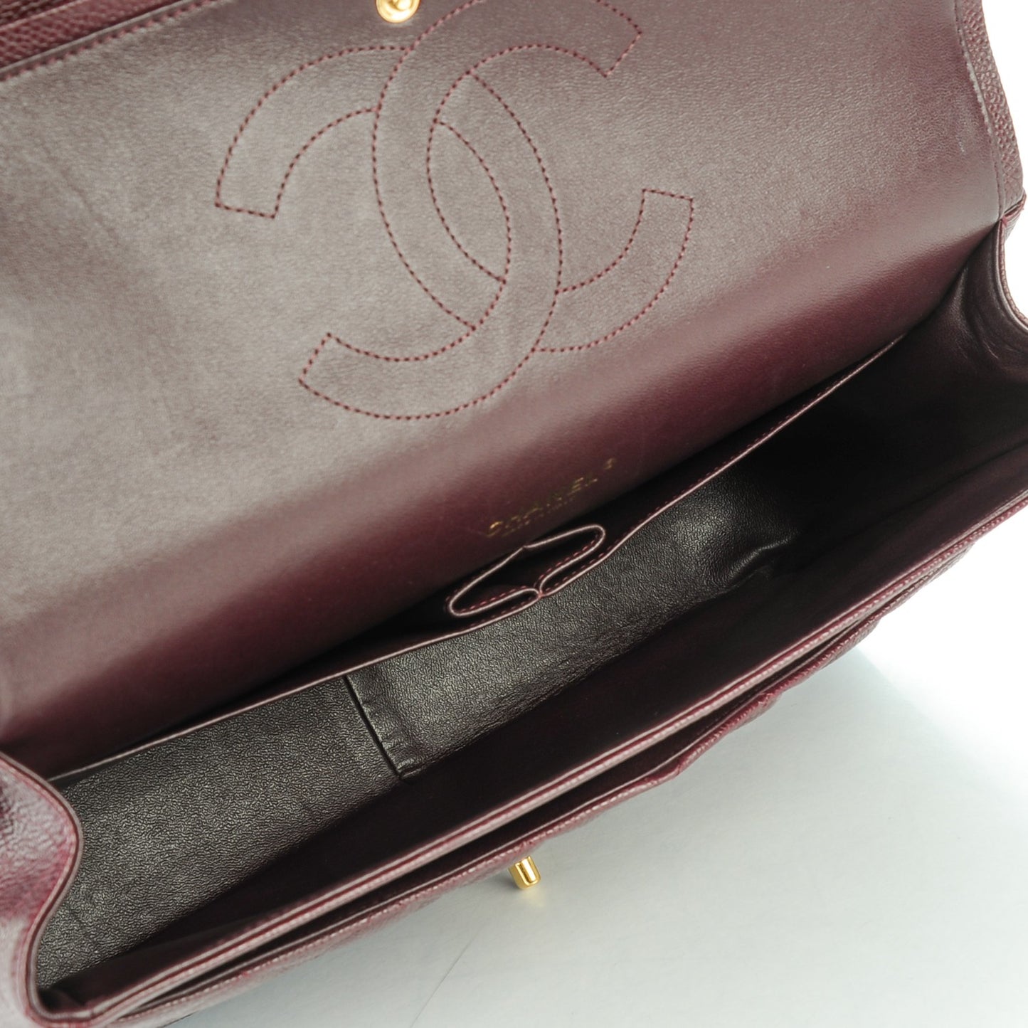 Caviar Quilted Maxi Double Flap Burgundy
