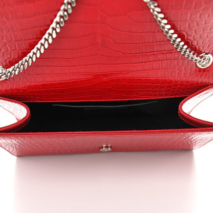 Saint Laurent Calfskin Crocodile Embossed Medium Classic Monogram Kate Tassel Satchel Red 5 of 9