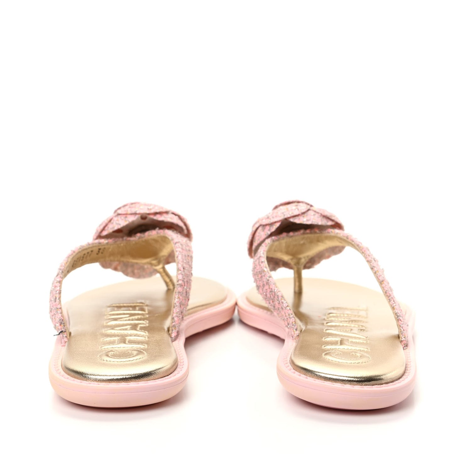 Tweed Quilted Camellia Thong Sandals 38 Salmon Apricot Gold