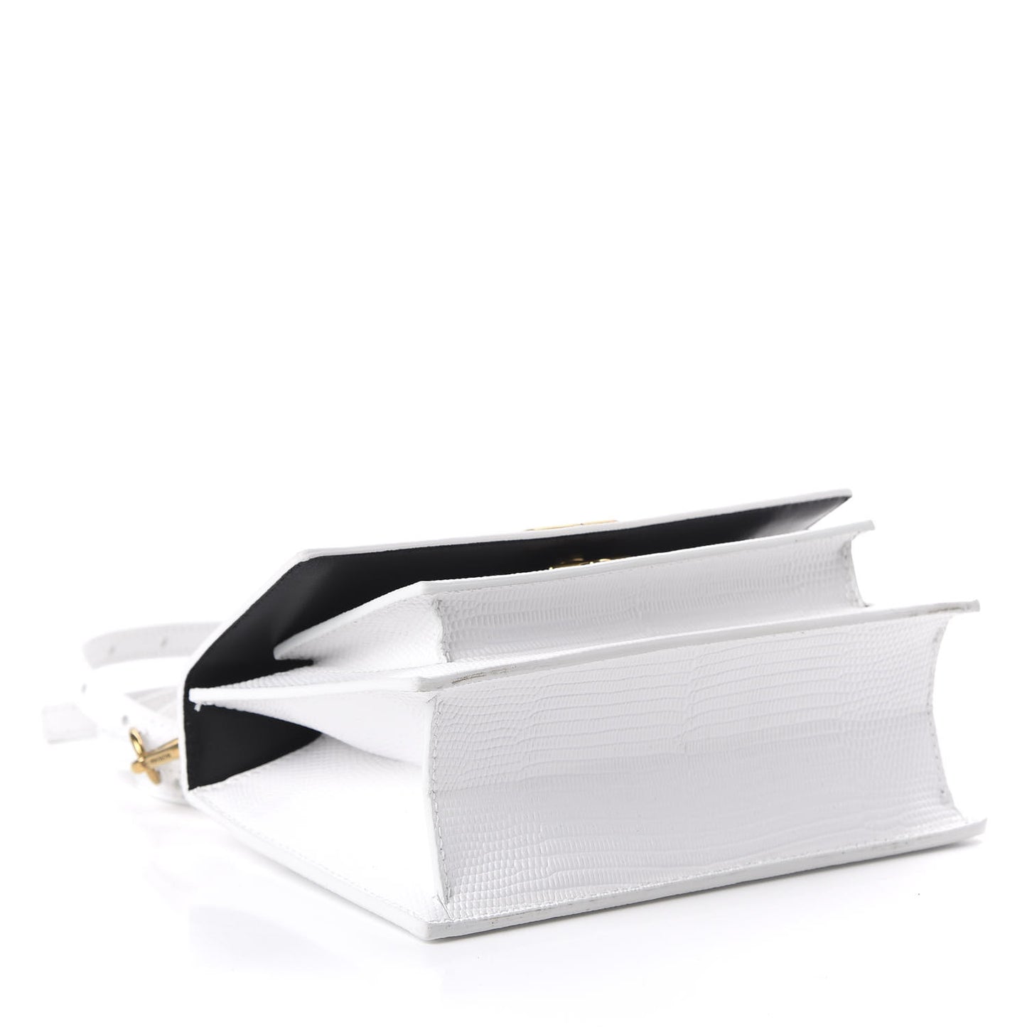 Patent Calfskin Lizard Embossed XS Sharp Top Handle Bag White