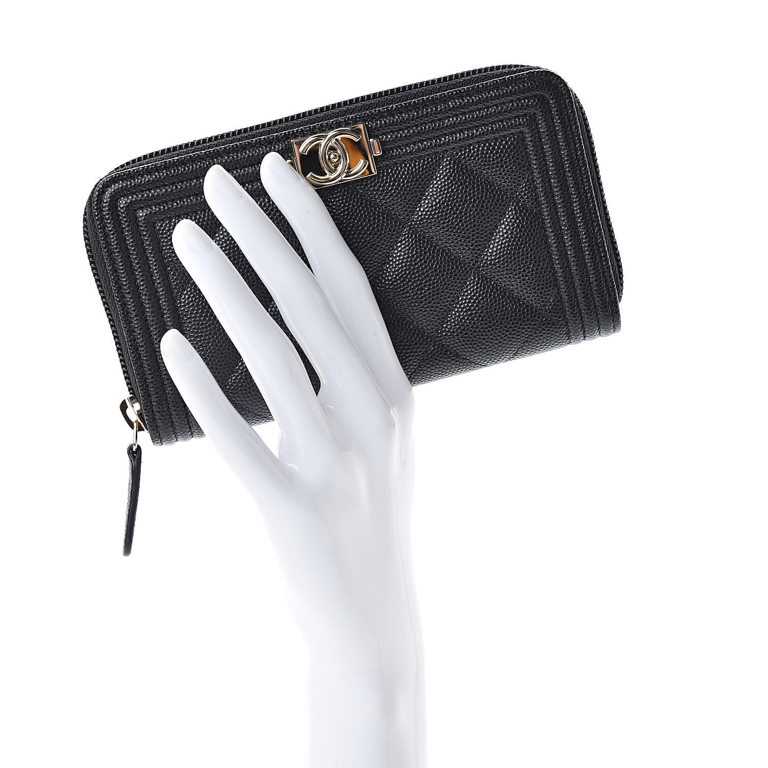 Chanel Caviar Quilted Small Boy Zip Around Wallet Black 2 of 9