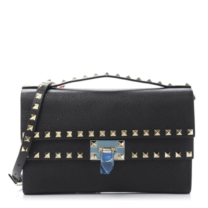 Valentino Garavani Grainy Calfskin Rockstud Double Flap Crossbody Bag Black 1 of 13