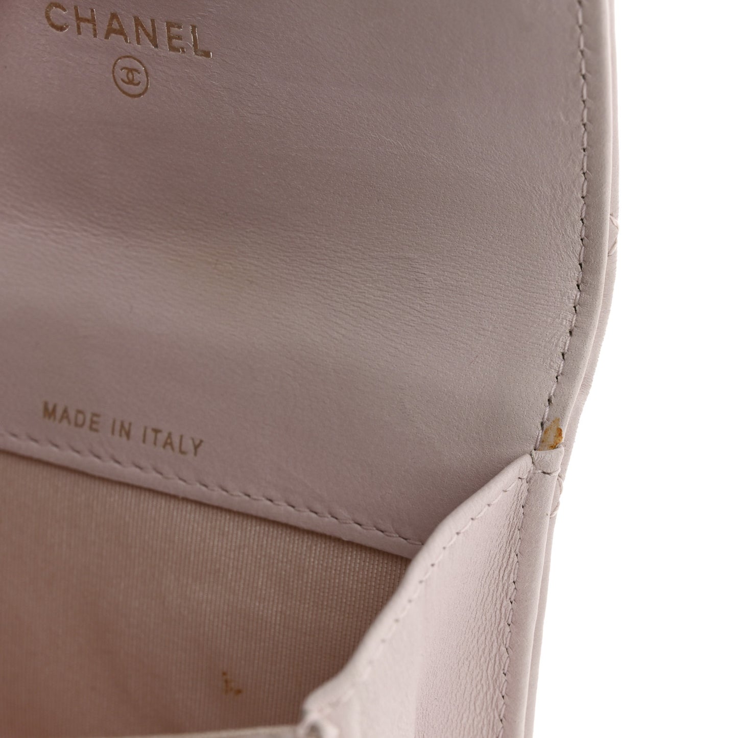 Lambskin Quilted Flap Card Holder Light Pink