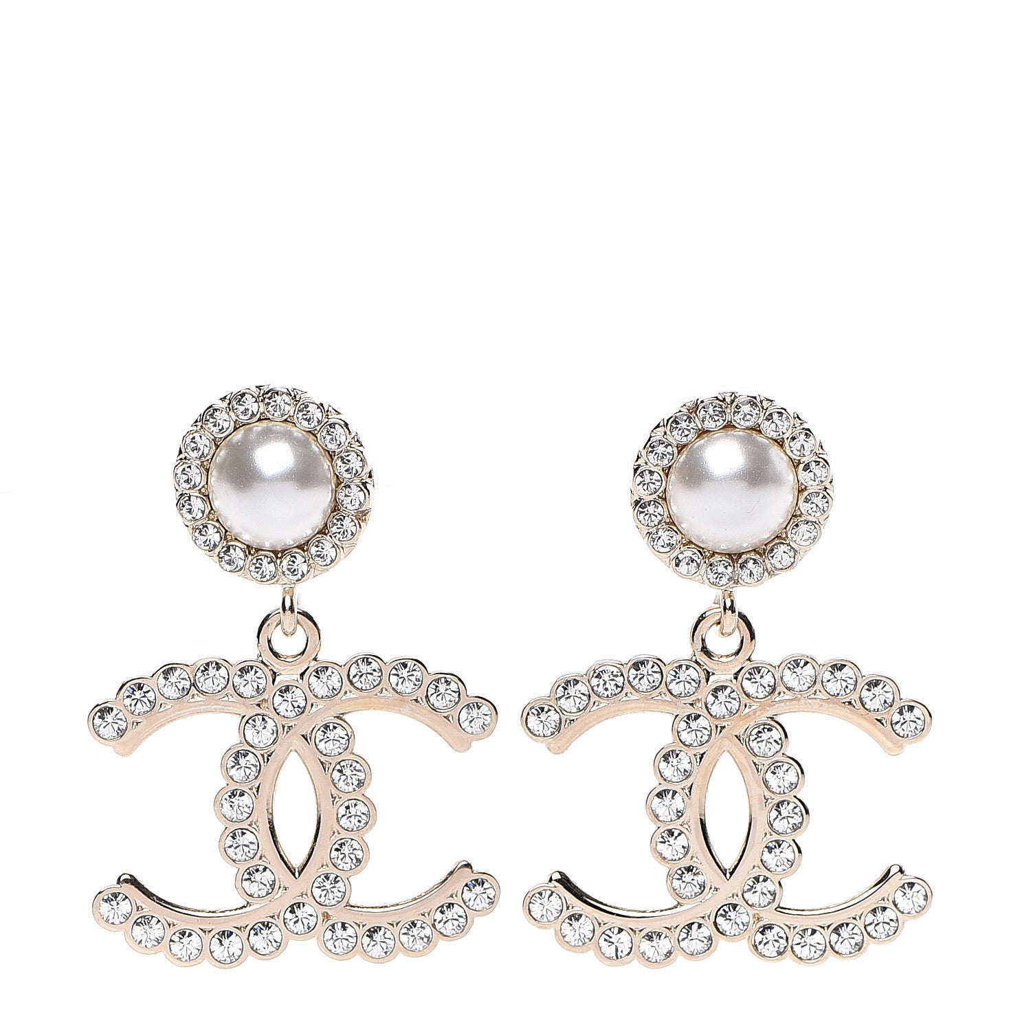 Chanel Crystal Pearl Bow-tiful CC Drop Earrings Gold 1 of 5