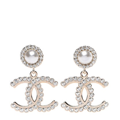 Chanel Crystal Pearl Bow-tiful CC Drop Earrings Gold 1 of 5