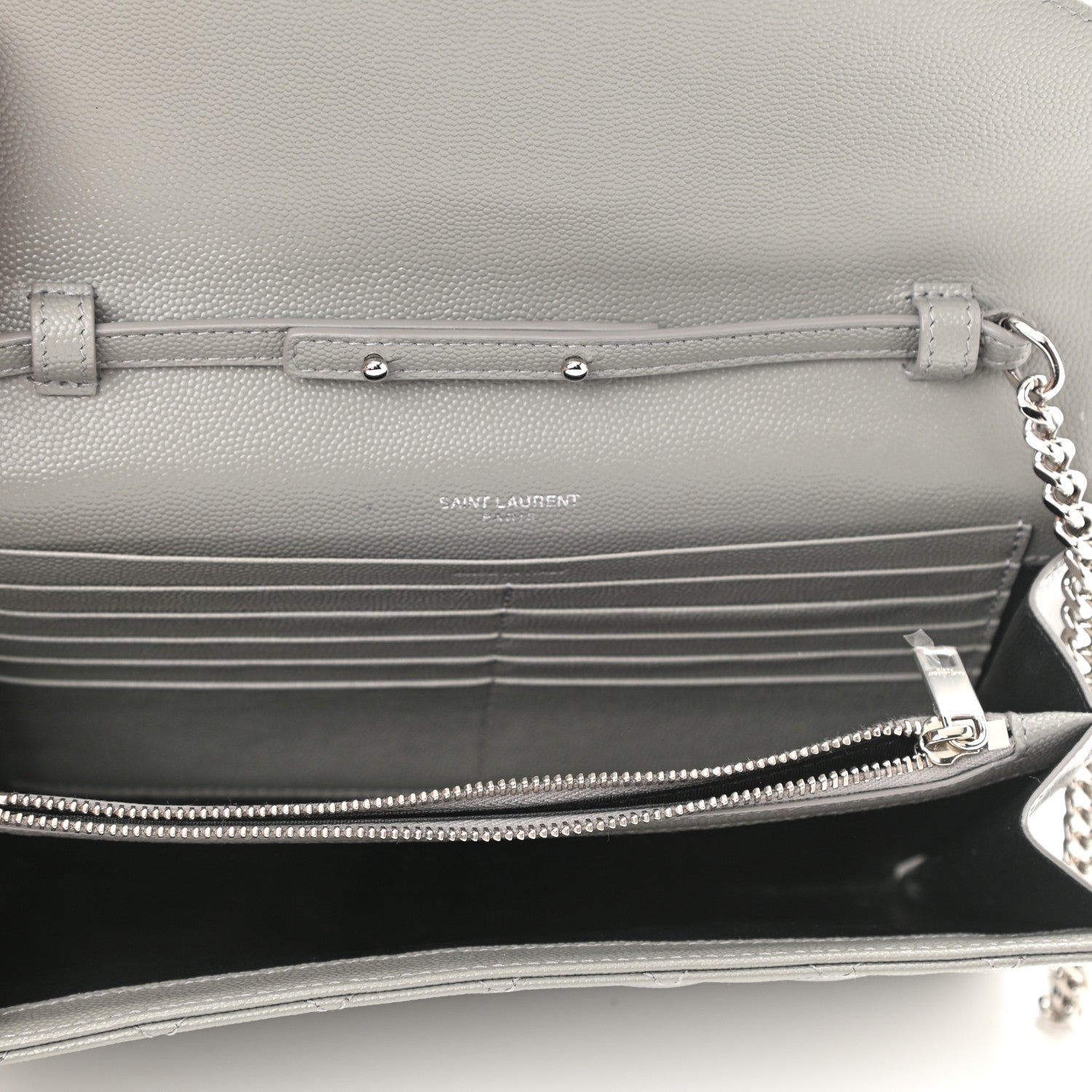 Saint Laurent Grain De Poudre Mixed Matelasse Triquilt Monogram Chain Wallet Fog 5 of 8