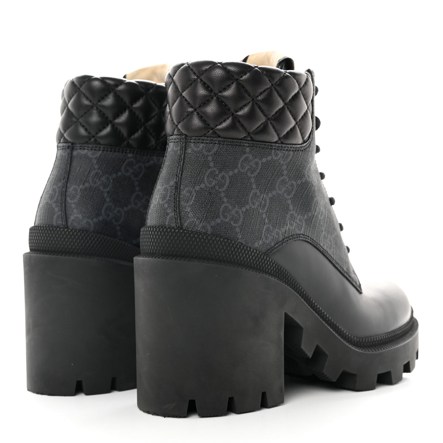 Apollo Calfskin GG Supreme Nappa Samoa Quilted Lace Up Ankle Boots 35 Black