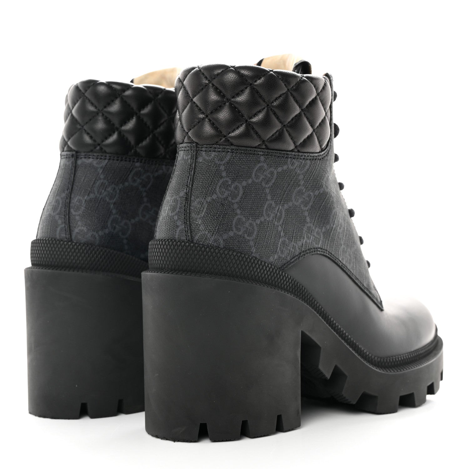 Gucci Apollo Calfskin GG Supreme Nappa Samoa Quilted Lace Up Ankle Boots 35 Black 4 of 12