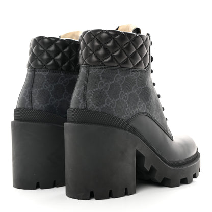 Gucci Apollo Calfskin GG Supreme Nappa Samoa Quilted Lace Up Ankle Boots 35 Black 4 of 12