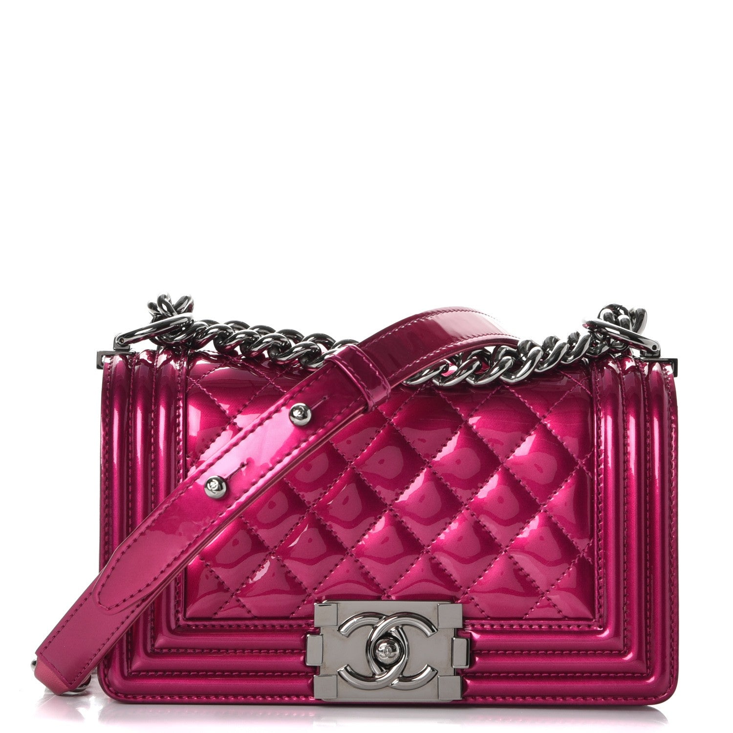 Chanel Metallic Patent Calfskin Quilted Small Boy Flap Pink 1 of 9