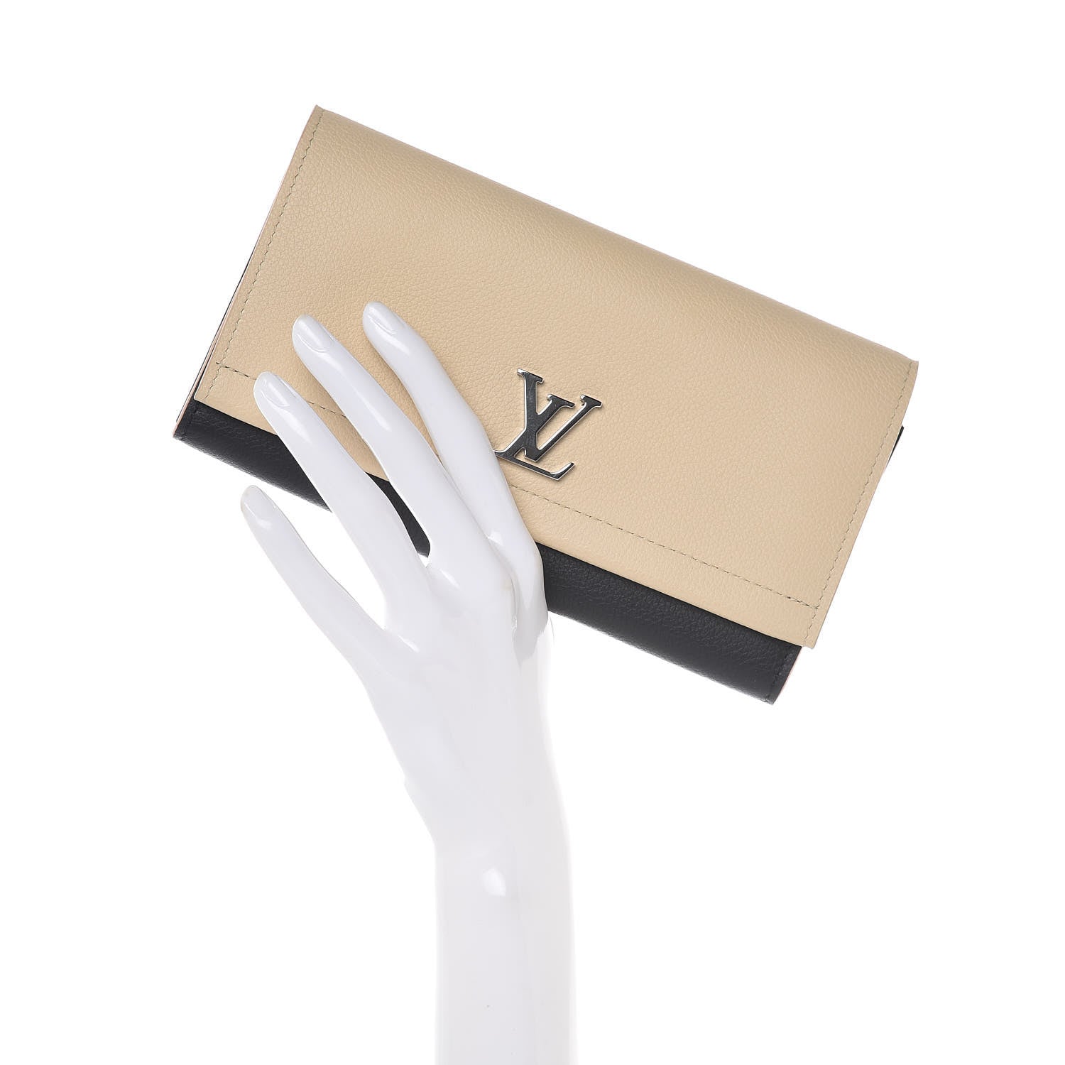 Louis Vuitton Calfskin Lockme II Wallet Vanille Black 2 of 10