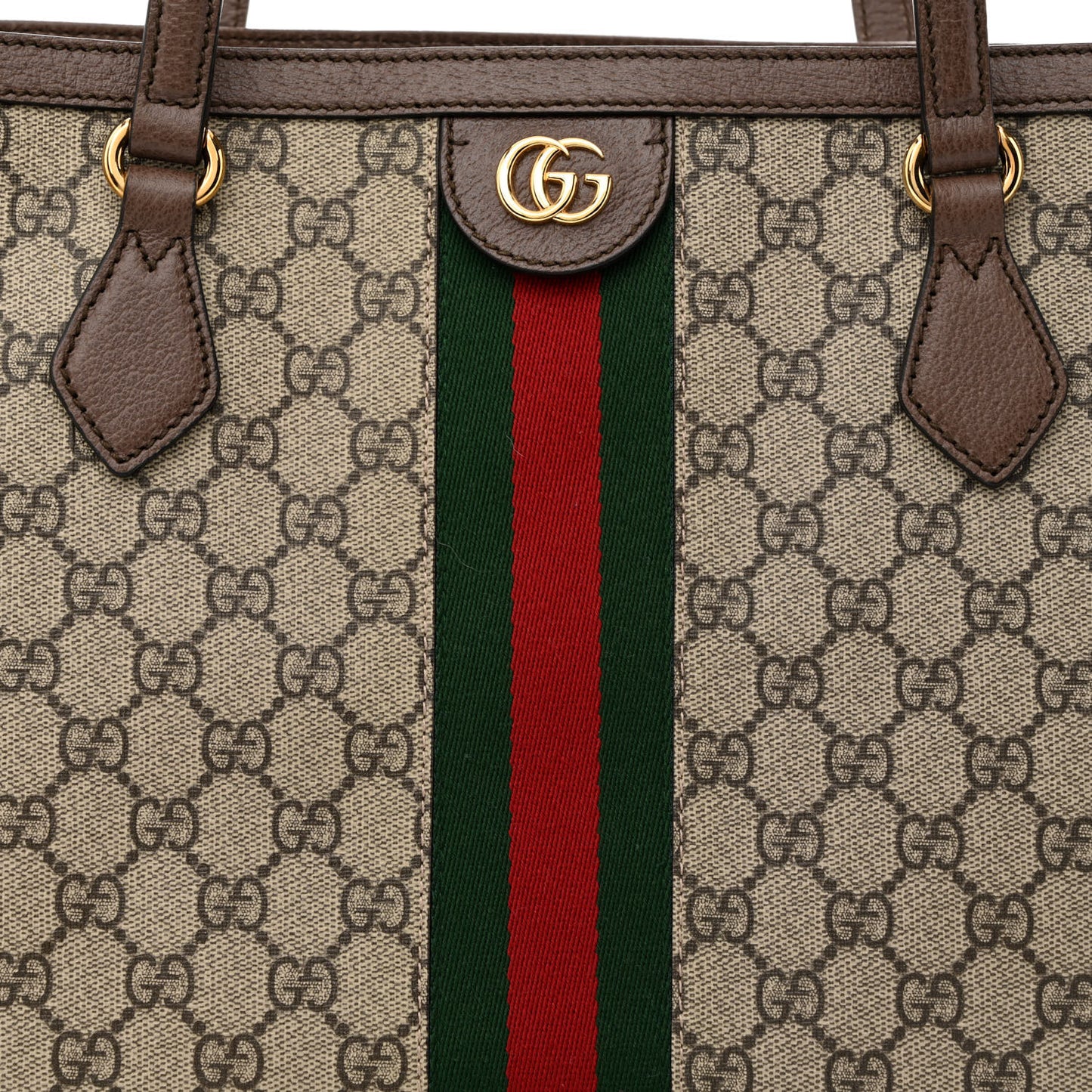 GG Supreme Monogram Textured Calfskin Web Medium Ophidia Shopping Tote Beige Ebony New Acero