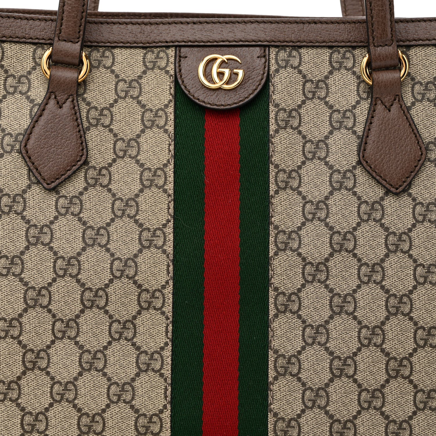 Gucci GG Supreme Monogram Textured Calfskin Web Medium Ophidia Shopping Tote Beige Ebony New Acero 8 of 11