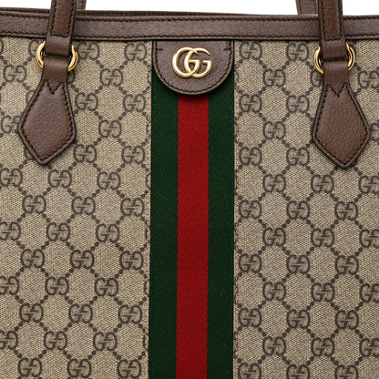 Gucci GG Supreme Monogram Textured Calfskin Web Medium Ophidia Shopping Tote Beige Ebony New Acero 8 of 11