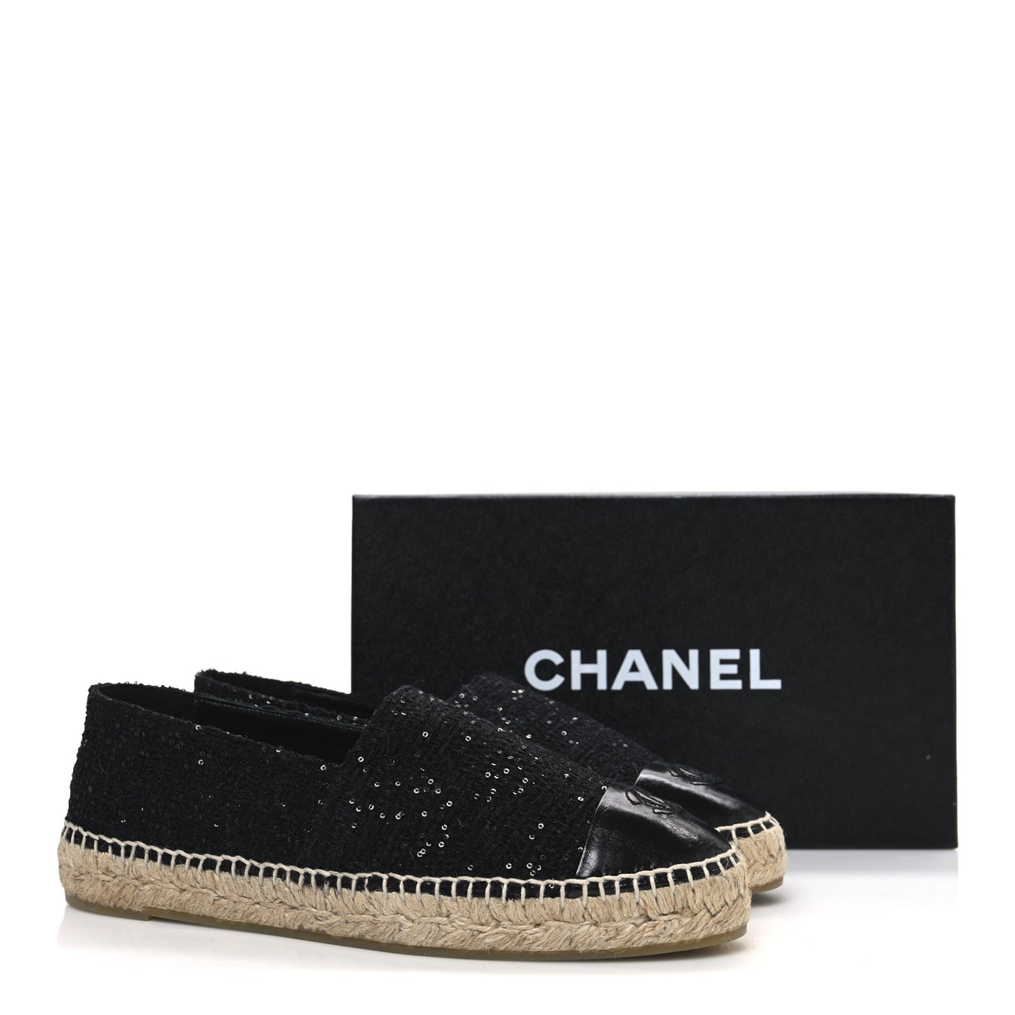 Tweed Patent Goatskin Sequin CC Espadrilles 41 Black