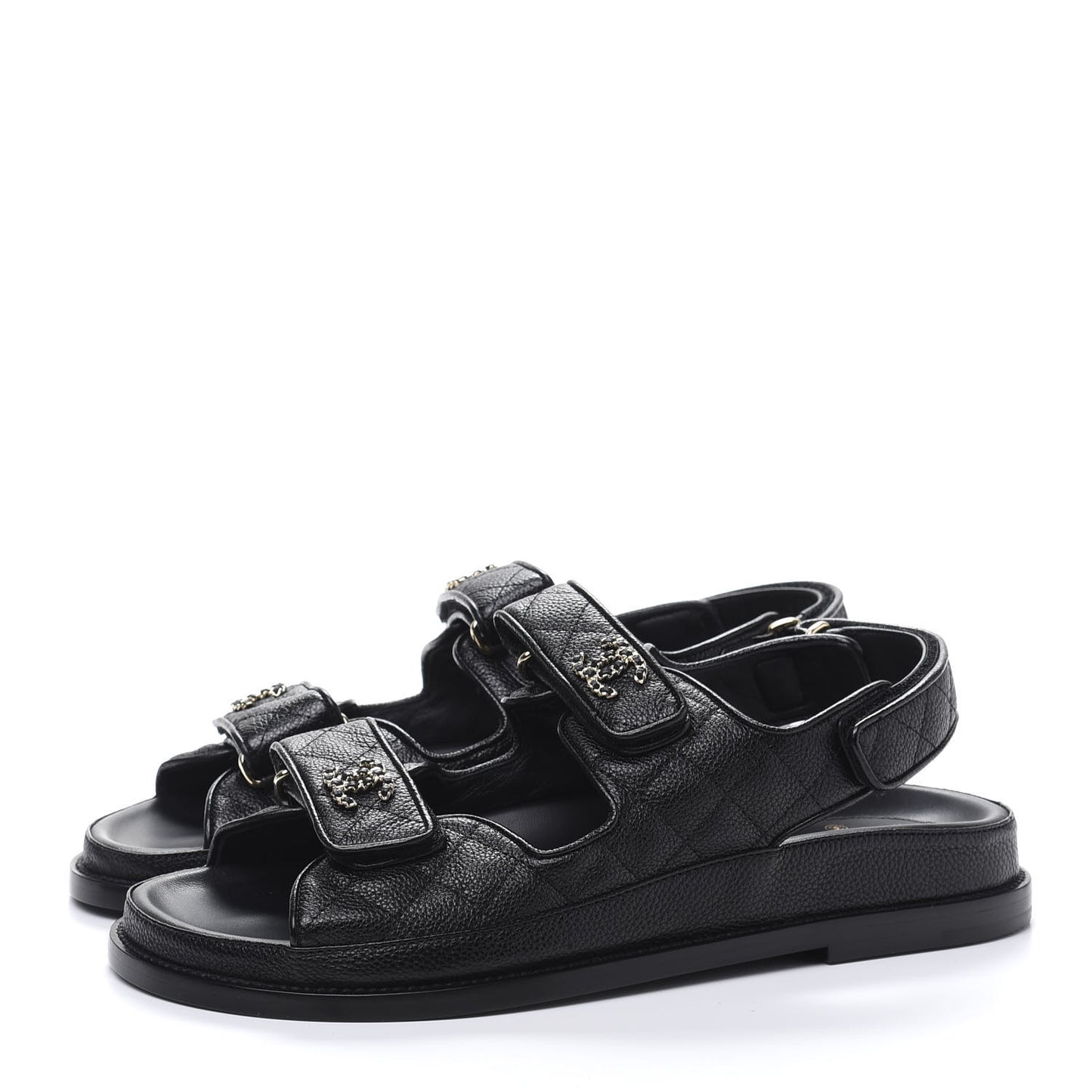 Grained Calfskin Velcro Dad Sandals 39 Black