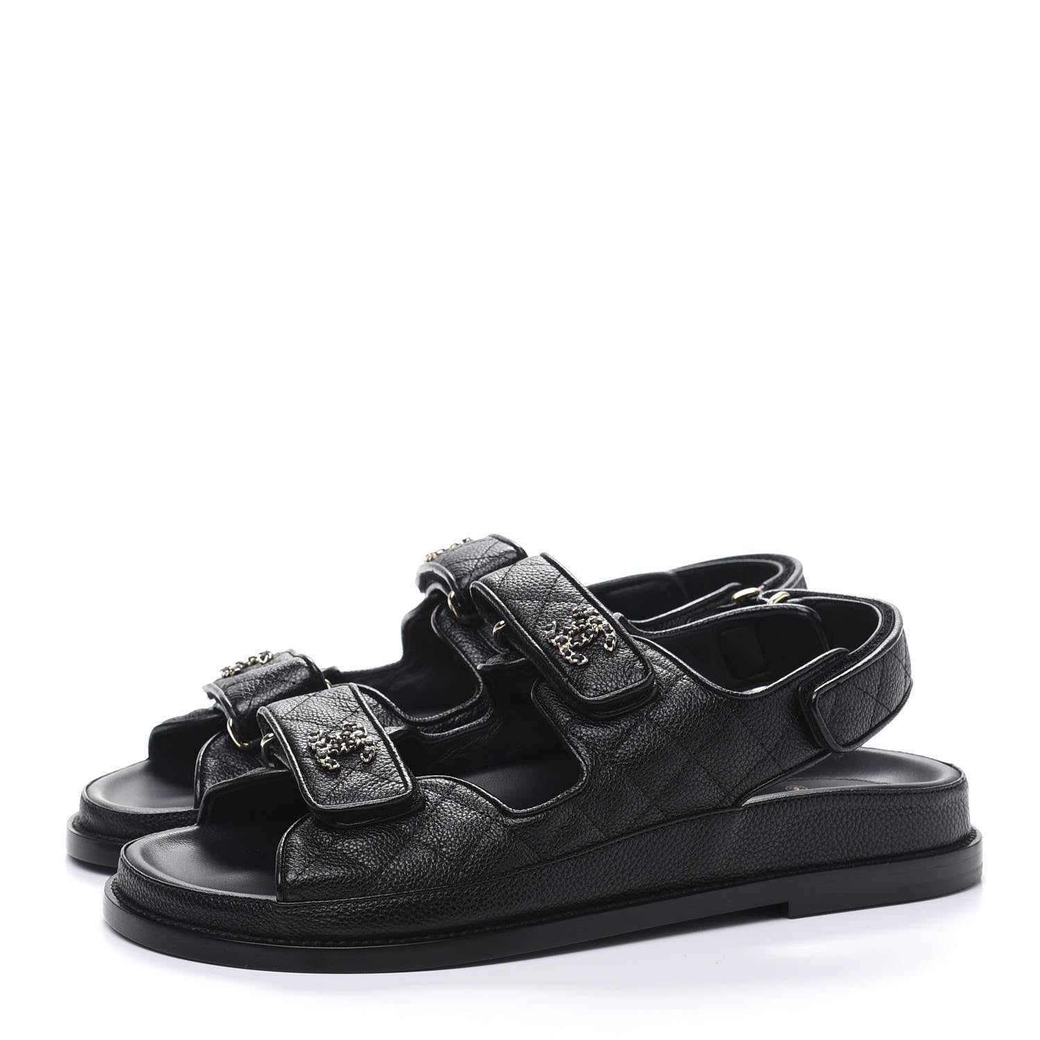Chanel Grained Calfskin Velcro Dad Sandals 39 Black 3 of 9