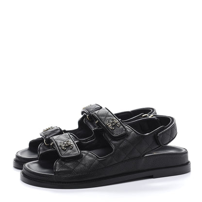 Chanel Grained Calfskin Velcro Dad Sandals 39 Black 3 of 9