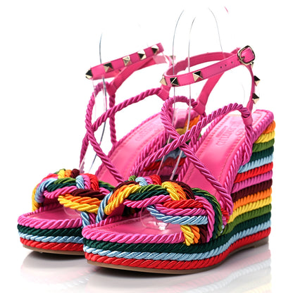 Valentino Garavani Calfskin Rockstud Ankle Strap Torchon Espadrille 25/115mm Wedge Sandals 37 Feminine Pink Multicolor 3 of 8