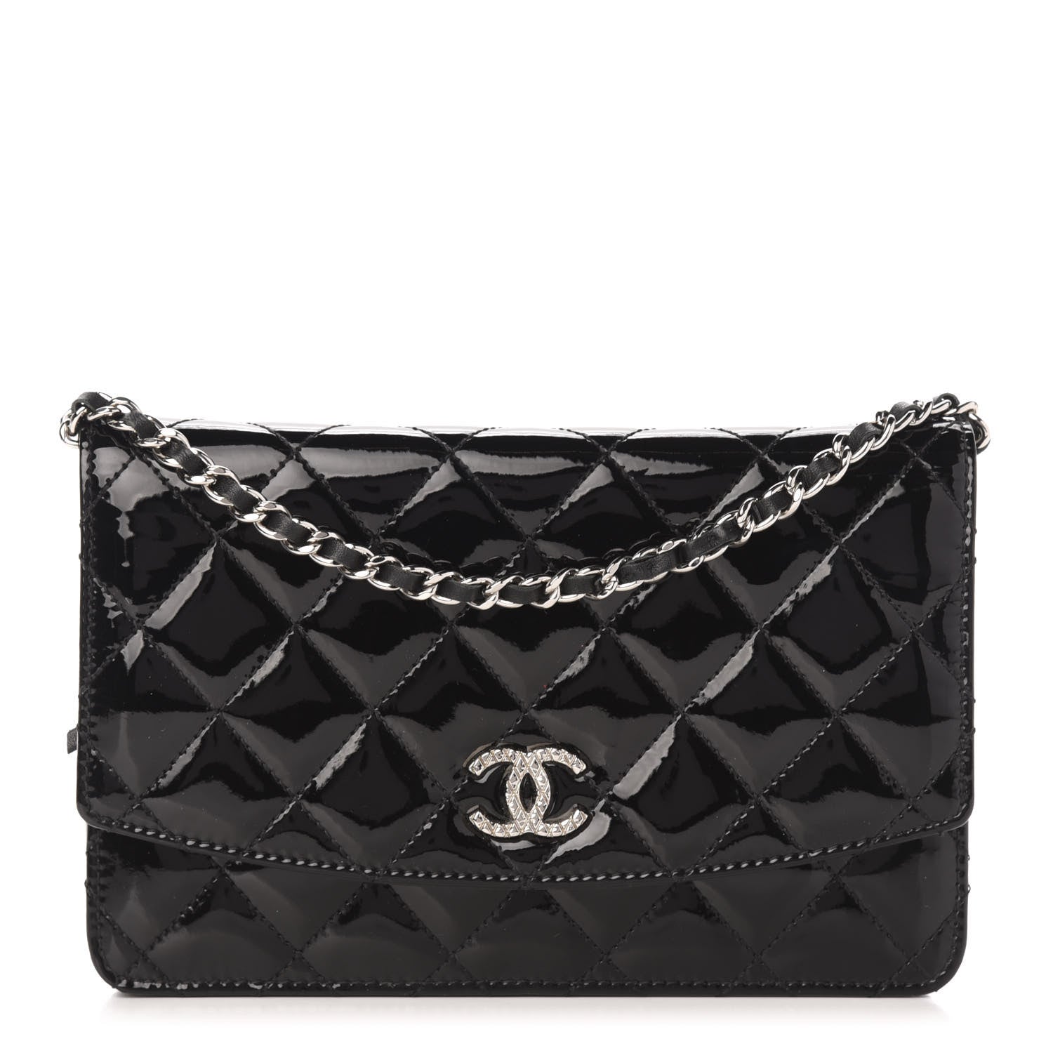 Chanel Patent Quilted Brilliant Wallet On Chain WOC Black 1 of 12