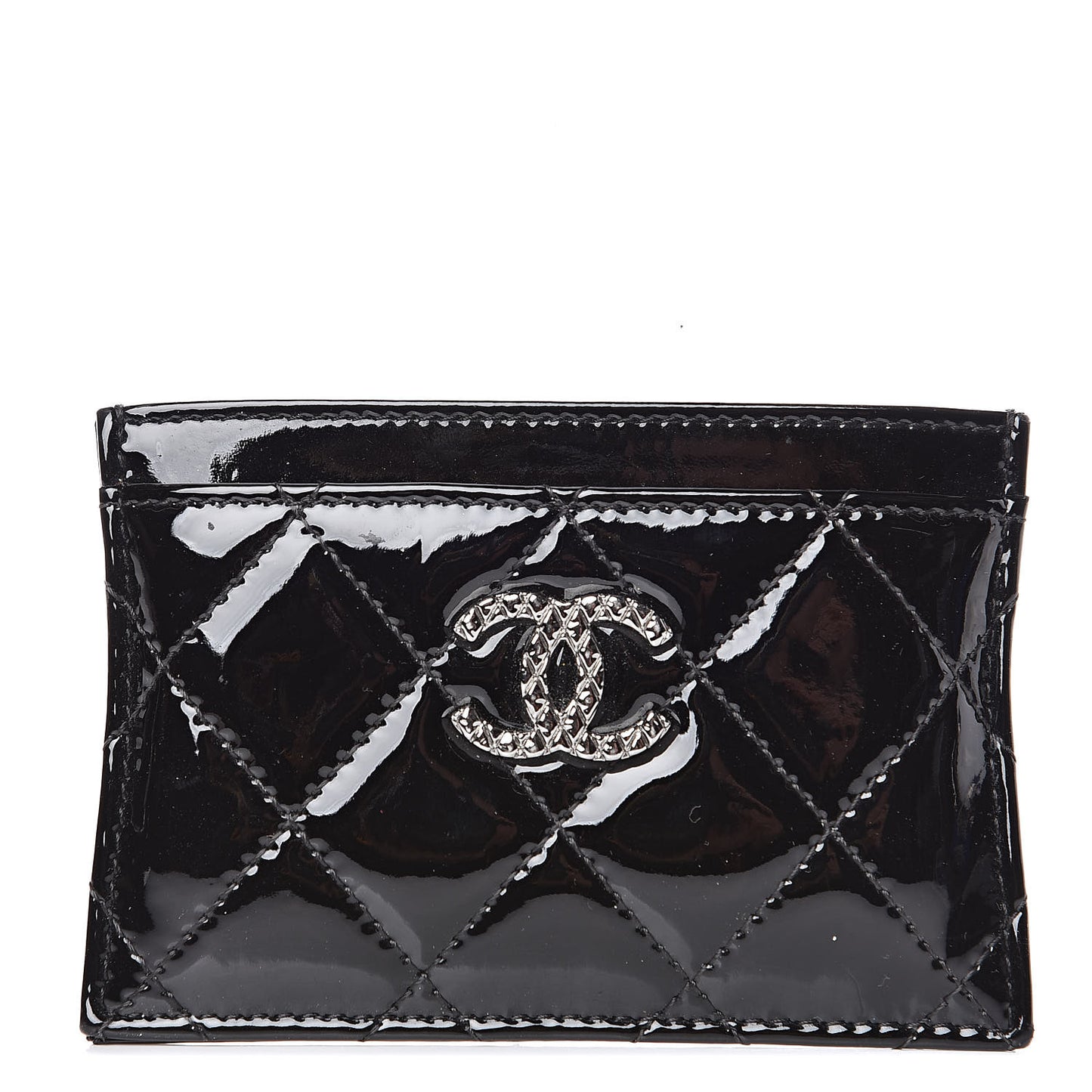 Patent Quilted Brilliant Card Holder Black