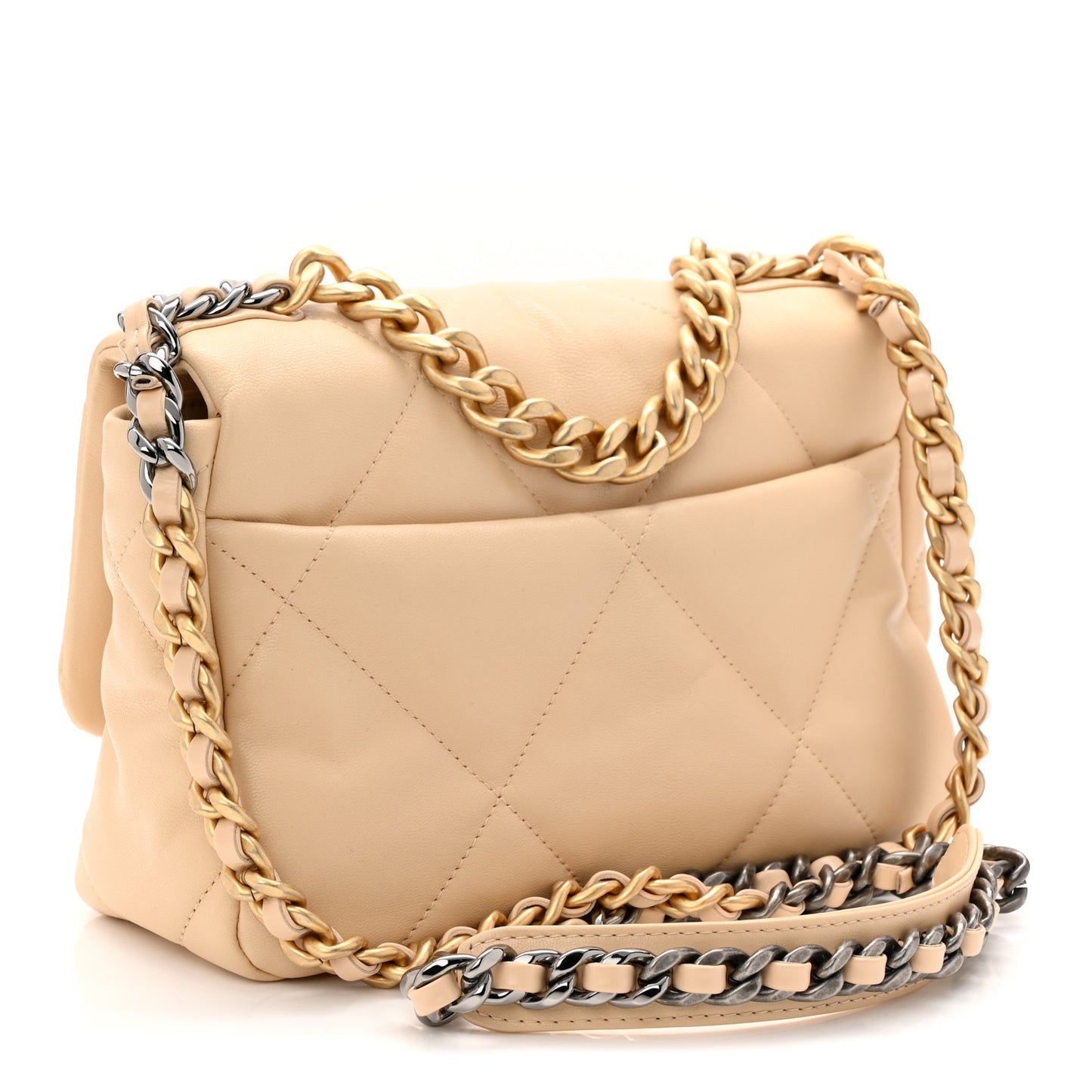 Shiny Goatskin Quilted Medium Chanel 19 Flap Beige