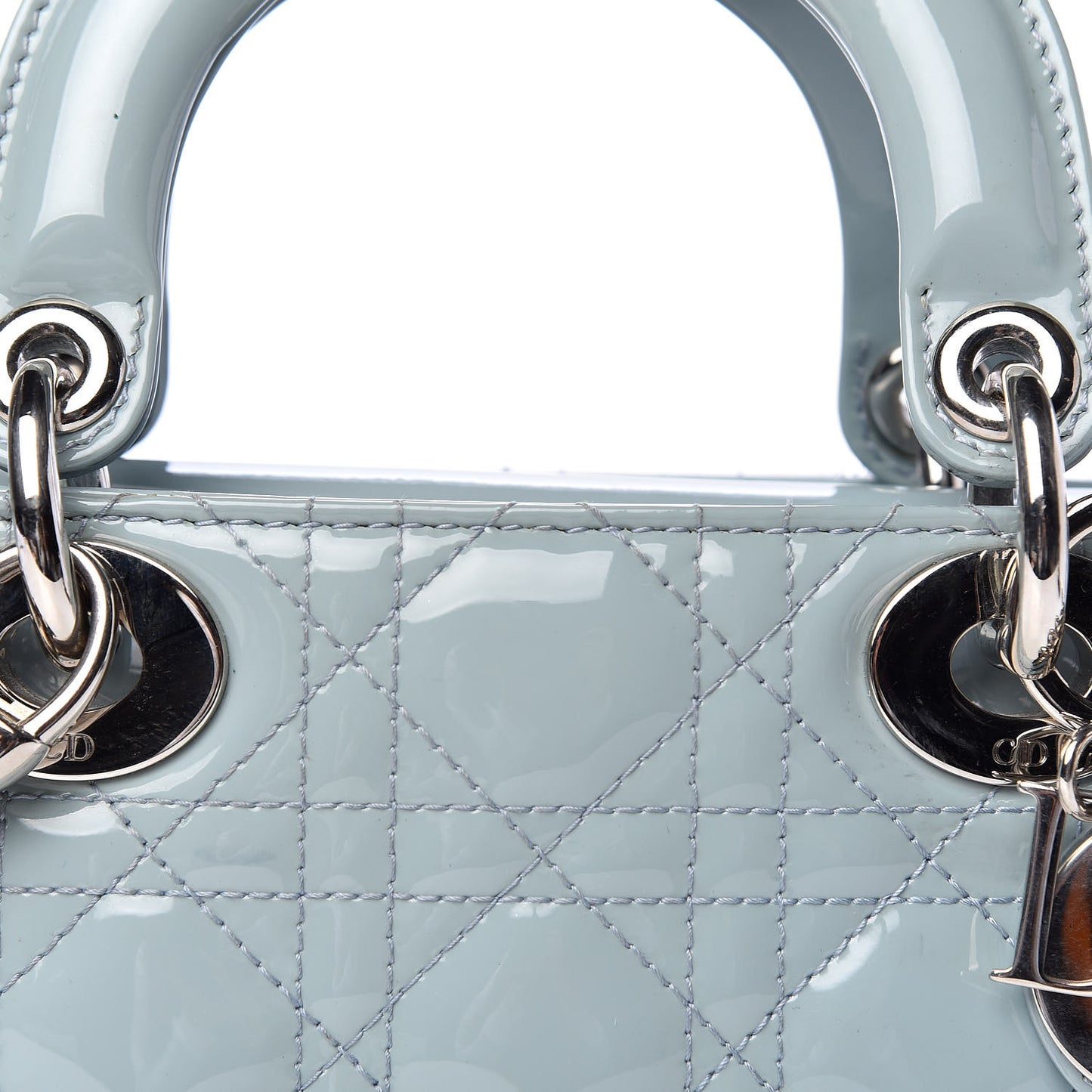 Patent Cannage Mini Lady Dior Light Blue