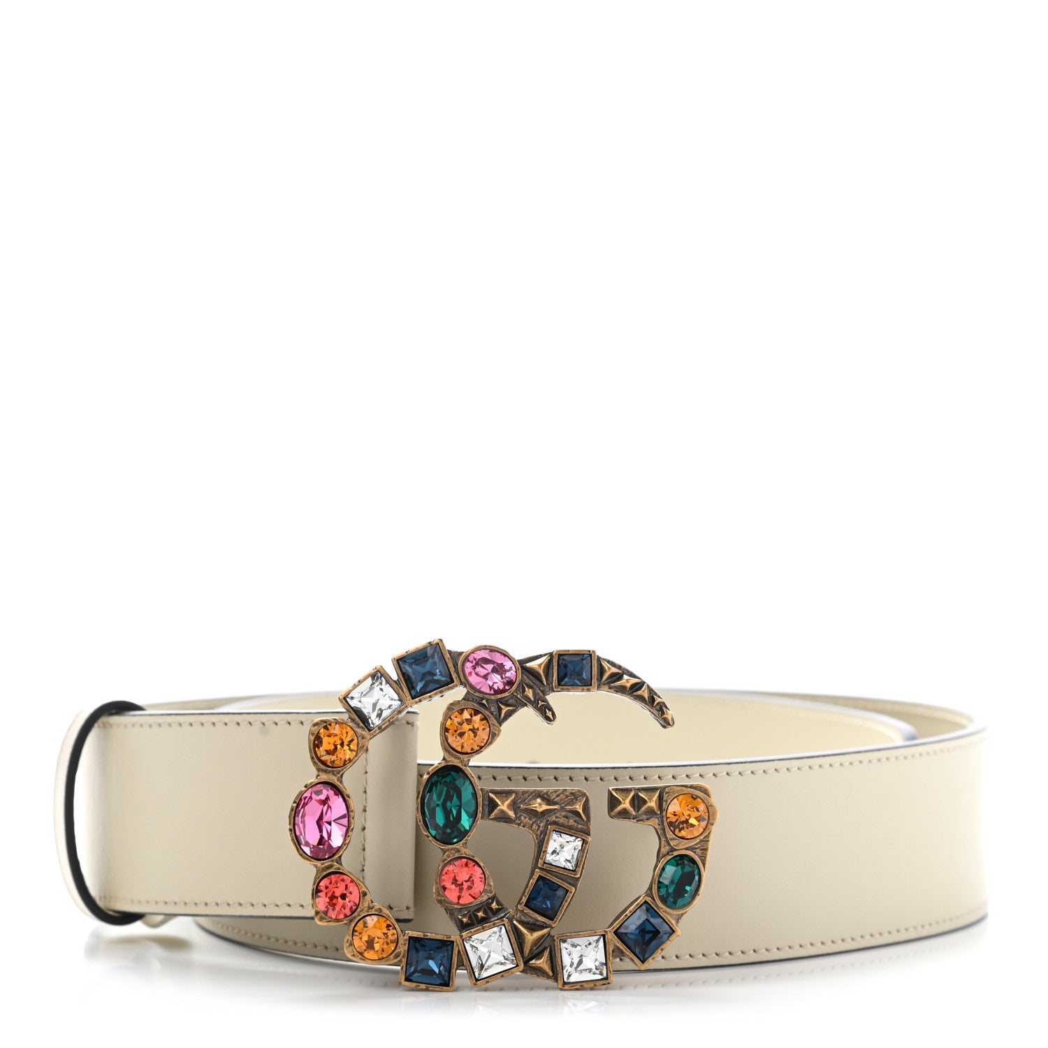 Gucci Calfskin Crystal Double G 40mm Belt 85 34 White Multicolor 1 of 5