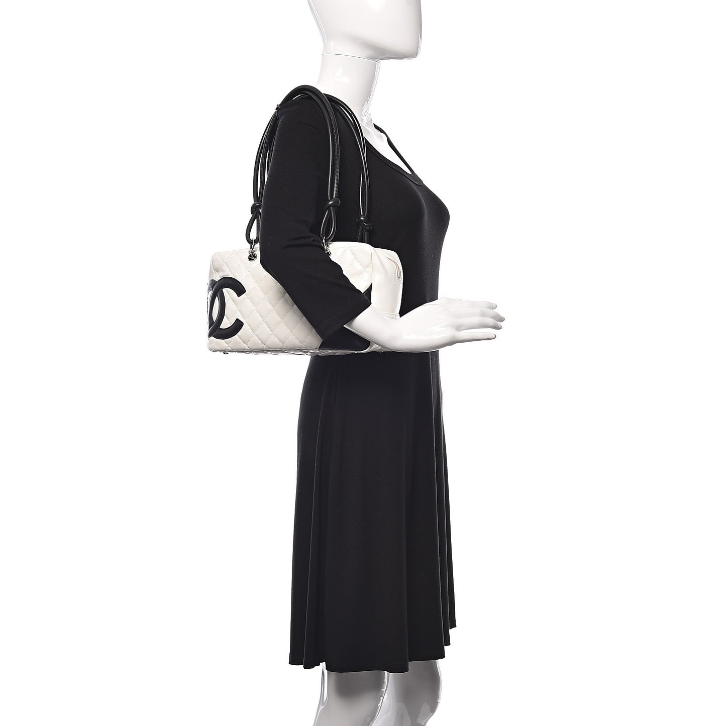 Calfskin Quilted Large Cambon Bowler White Black