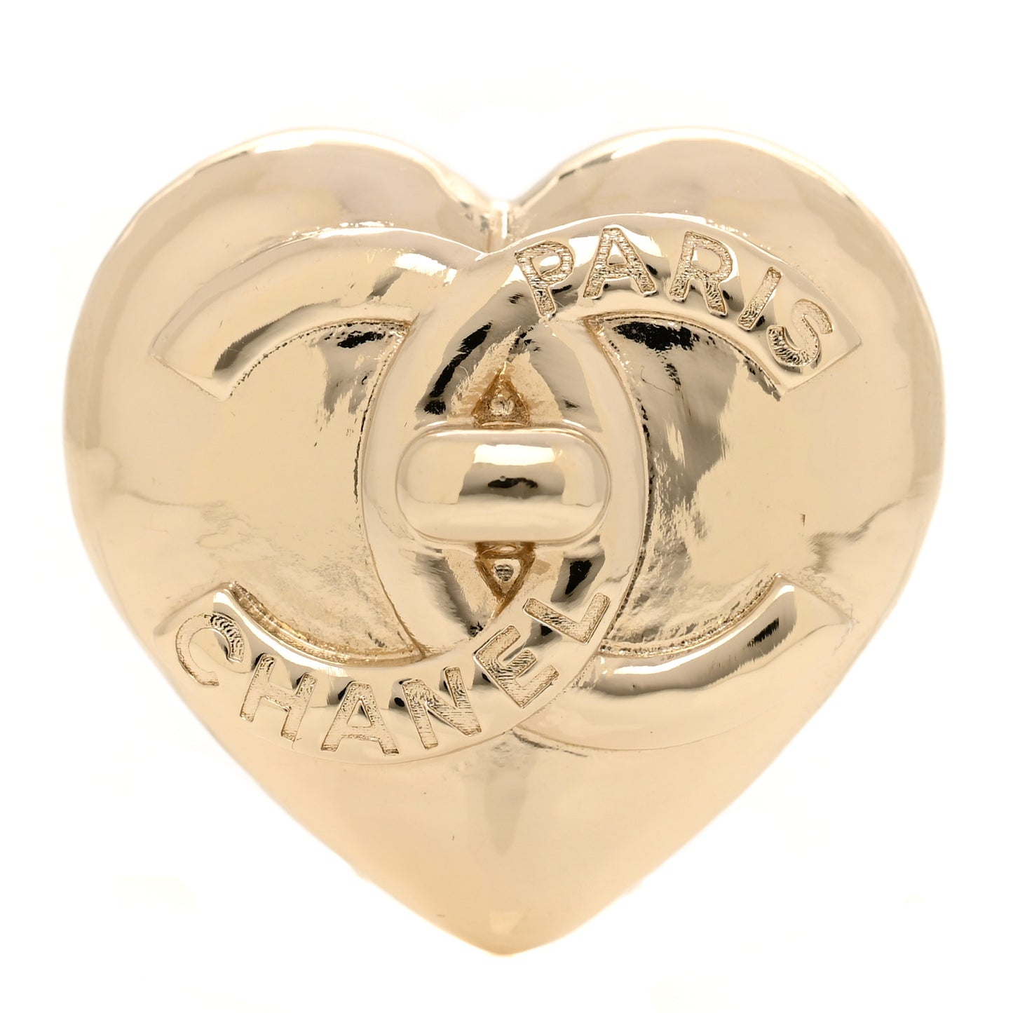 Metal CC Heart Turnlock Brooch Gold