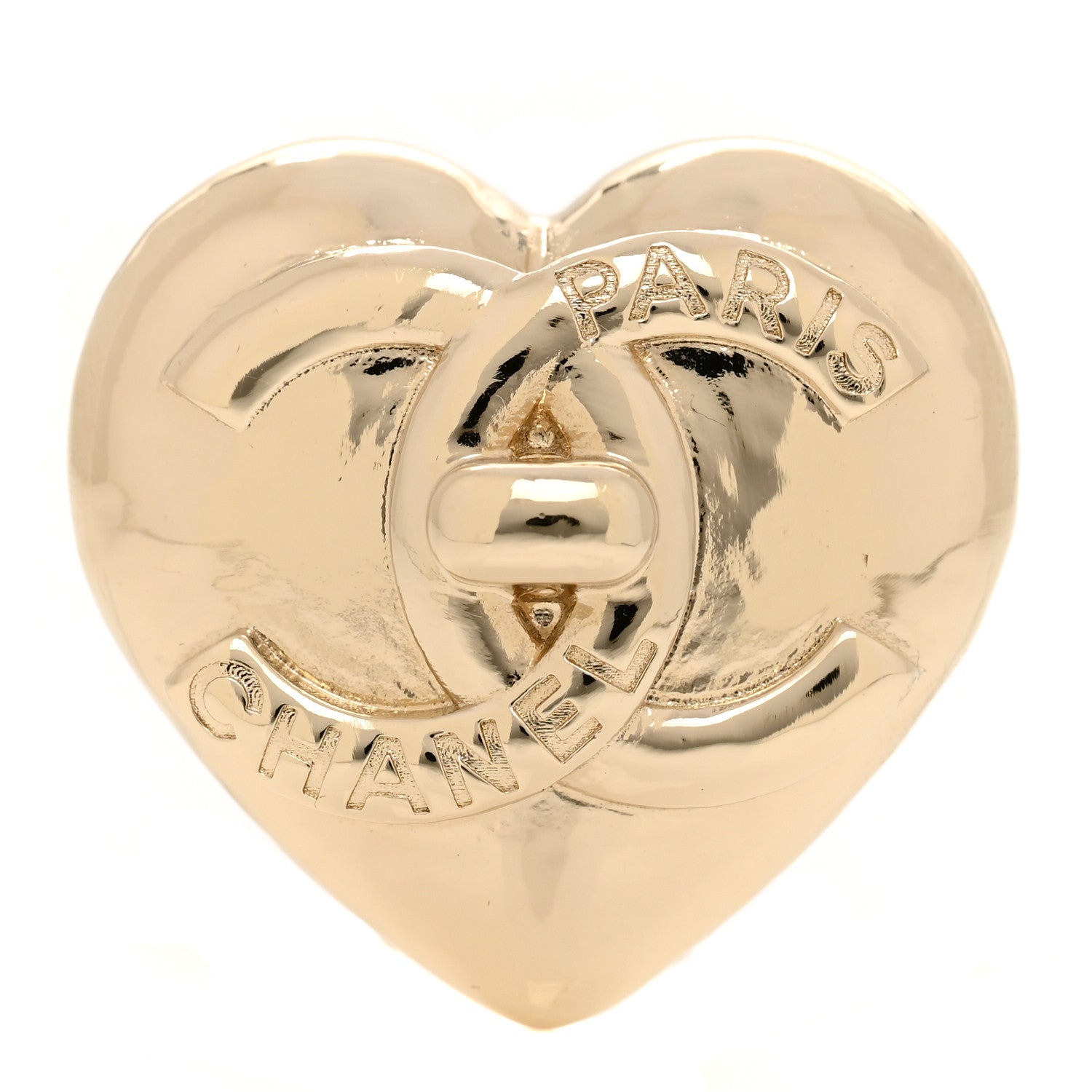 Chanel Metal CC Heart Turnlock Brooch Gold 1 of 4