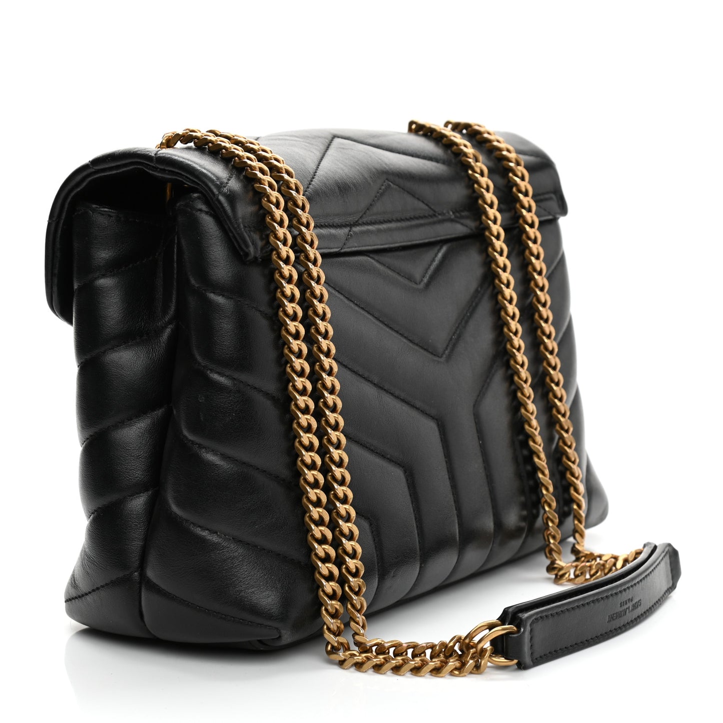 Calfskin Y Quilted Monogram Small Loulou Chain Satchel Black