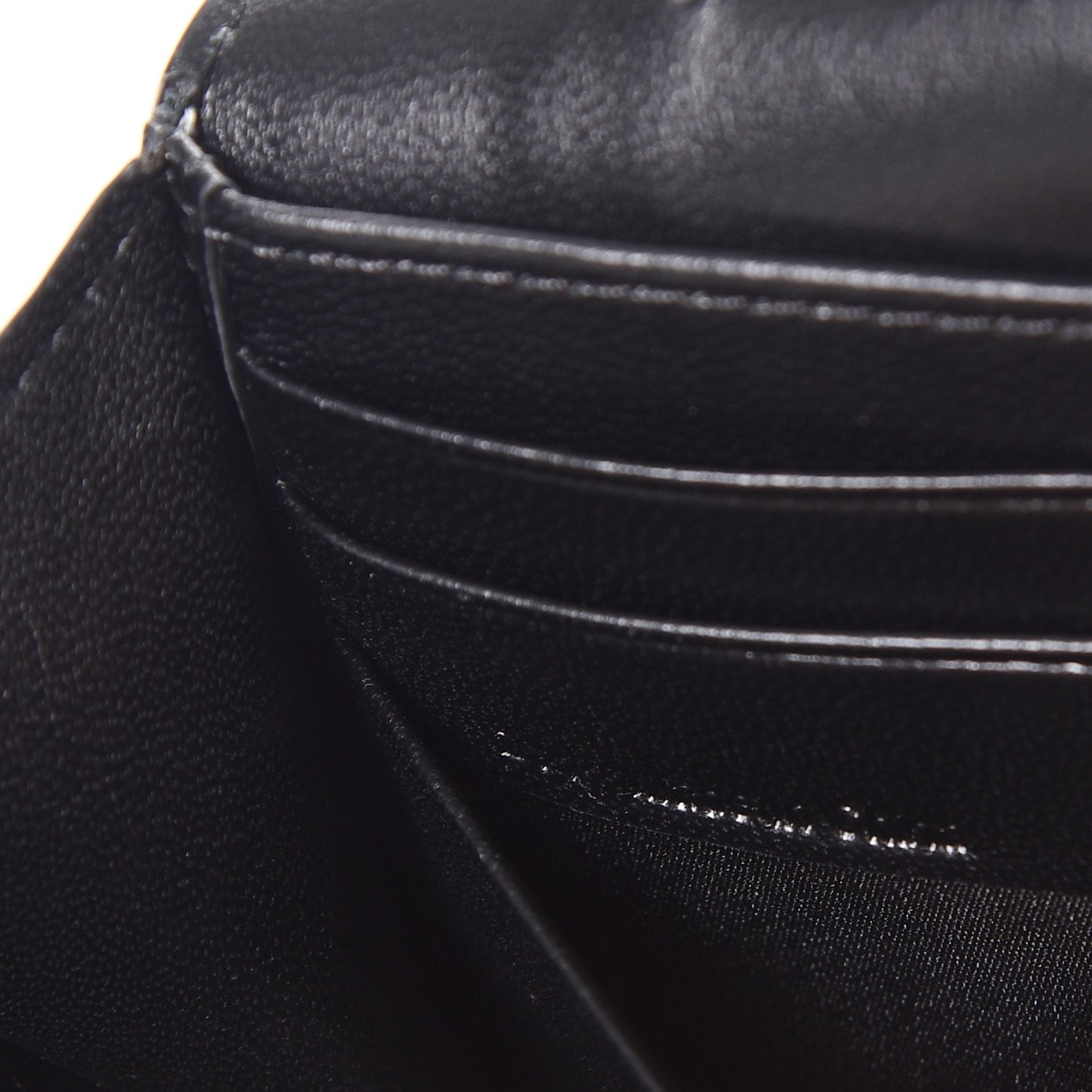 Small Classic Grain Calfskin Continental Clutch Chain Wallet Black