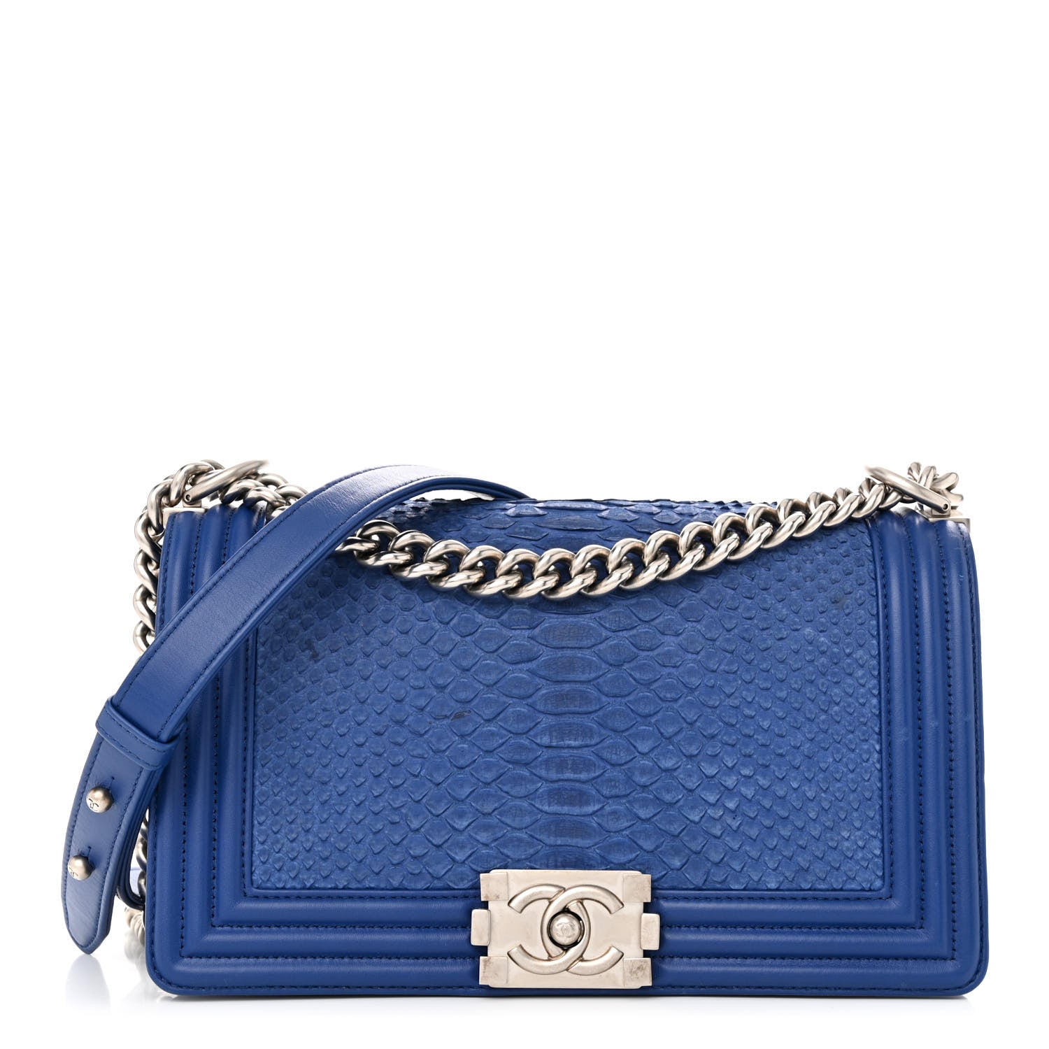 Chanel Matte Snakeskin Medium Boy Flap Blue 1 of 15
